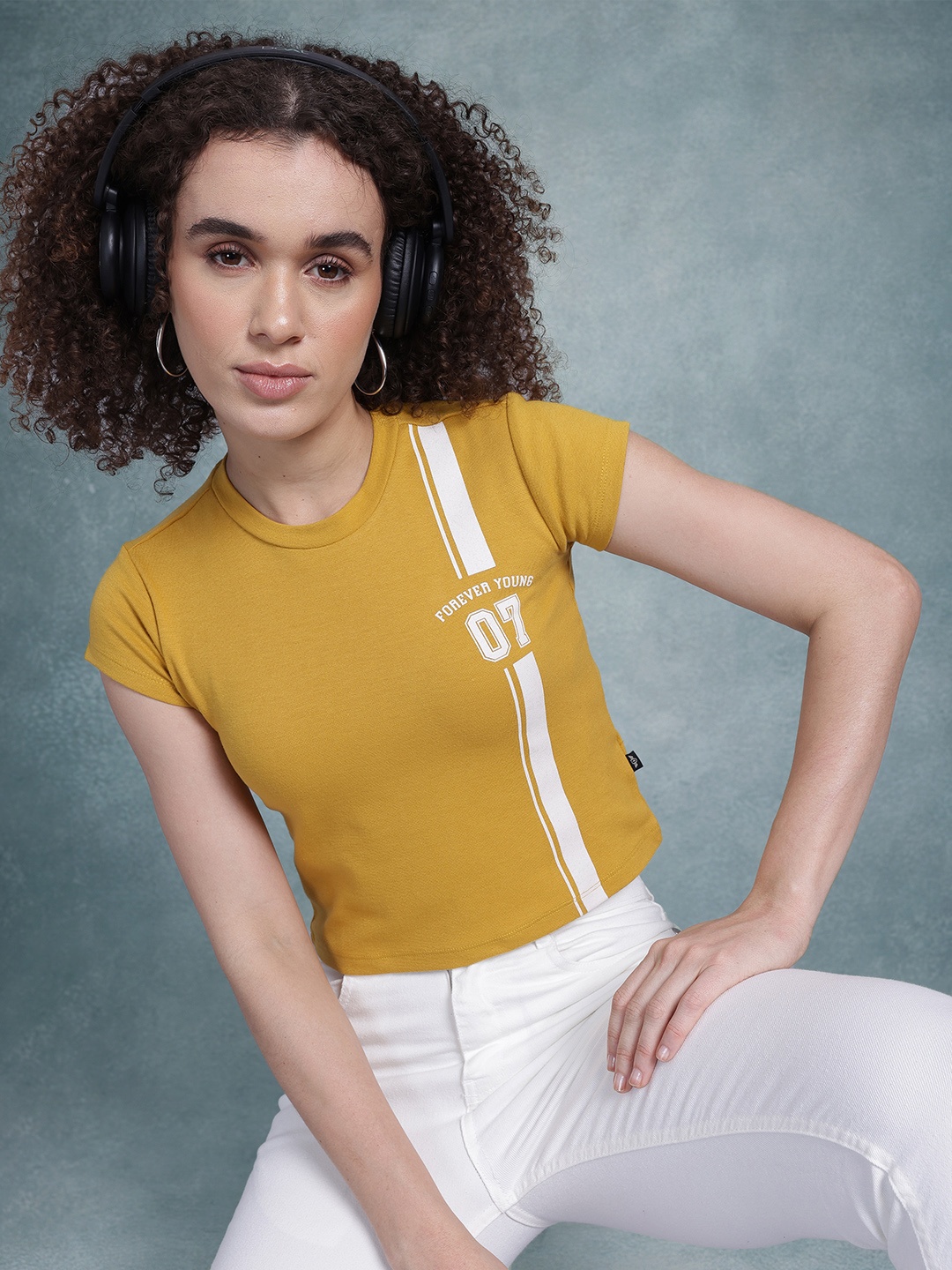 

The Roadster Life Co. Striped Slim Fit Crop T-shirt, Mustard