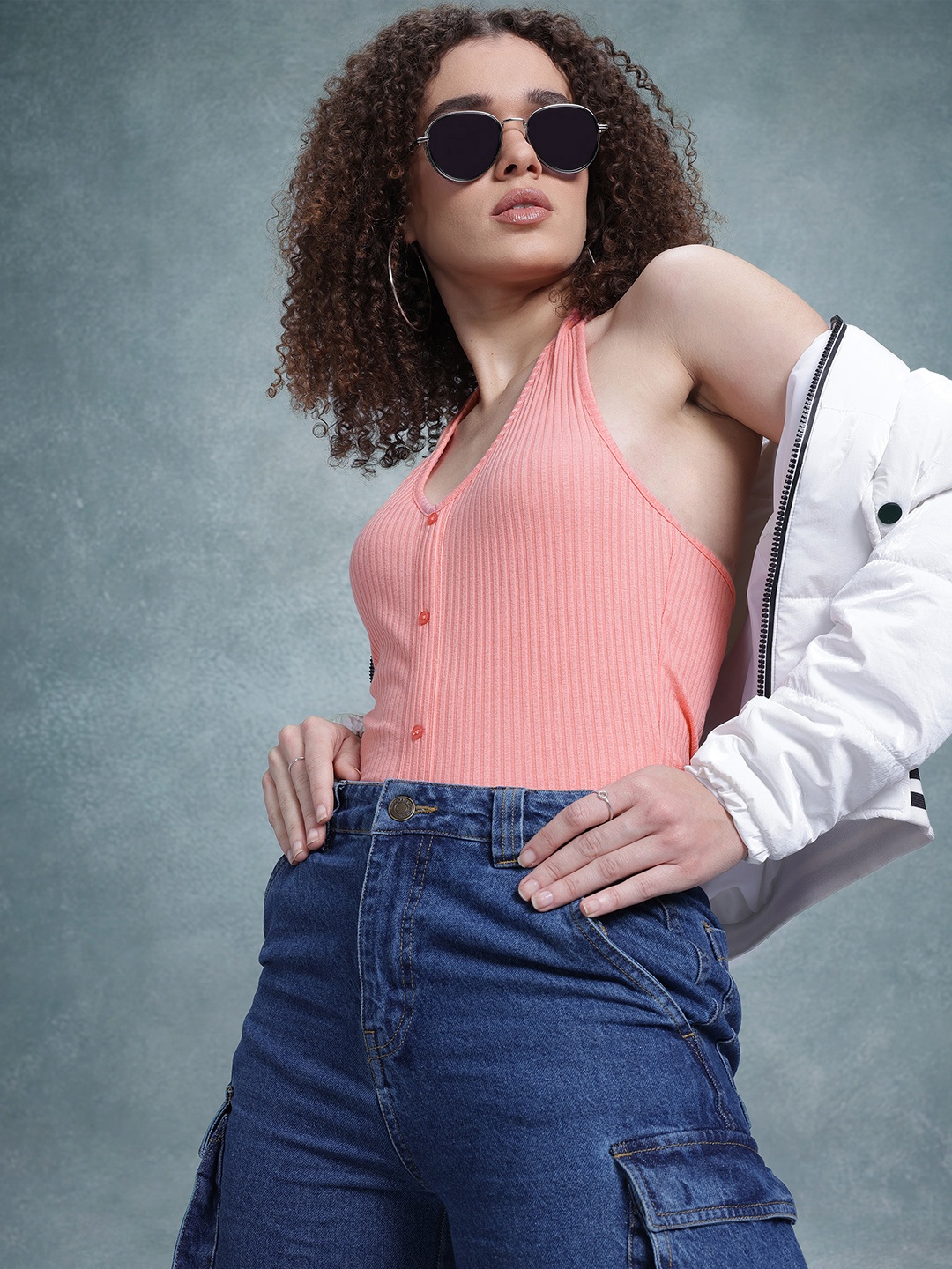 

The Roadster Life Co. Ribbed Halter Neck Top, Pink