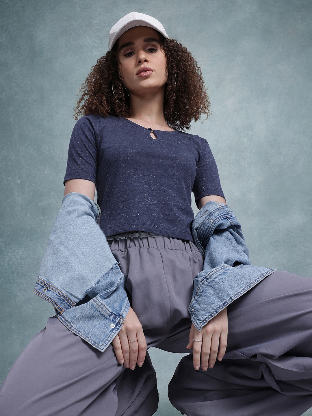 

The Roadster Life Co. Keyhole Neck Top, Navy blue