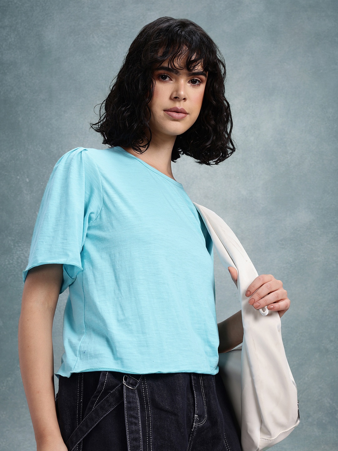 

The Roadster Life Co. Flared Sleeves Top, Turquoise blue