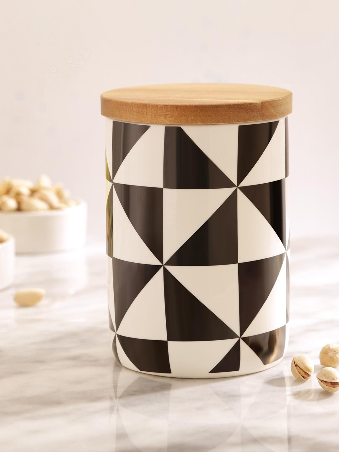 

Naturall Yours Black & White Ceramic Jar with Wooden Lid