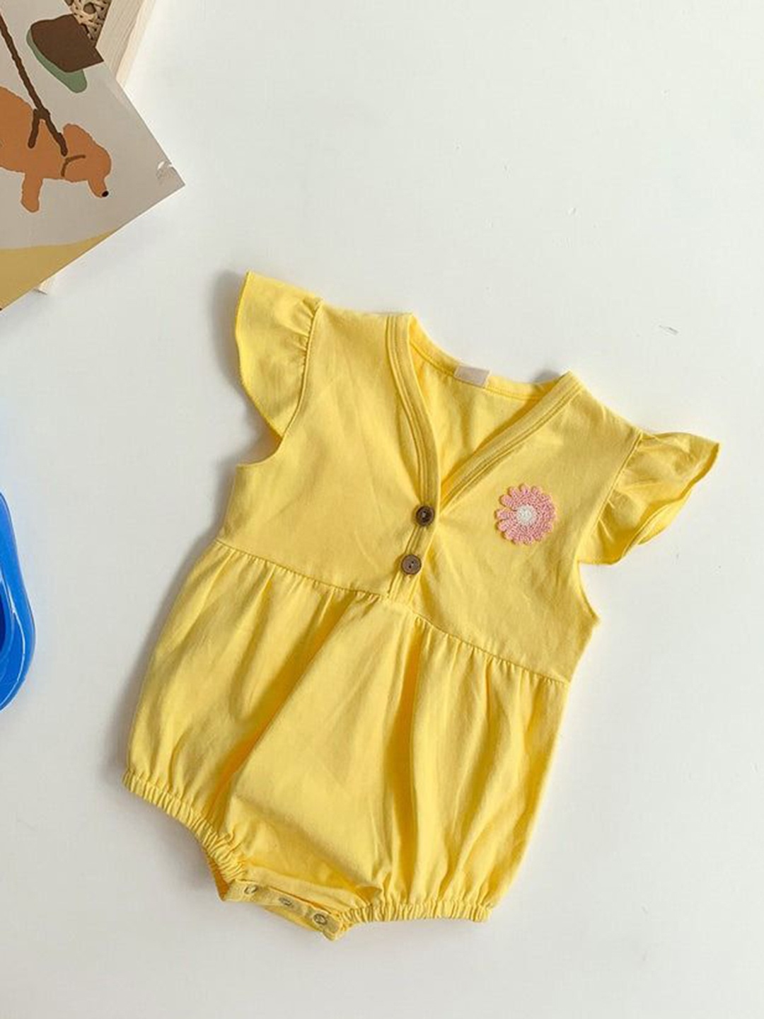 

Ju Ju Jam Girls Pure Cotton V-Neck Romper, Yellow