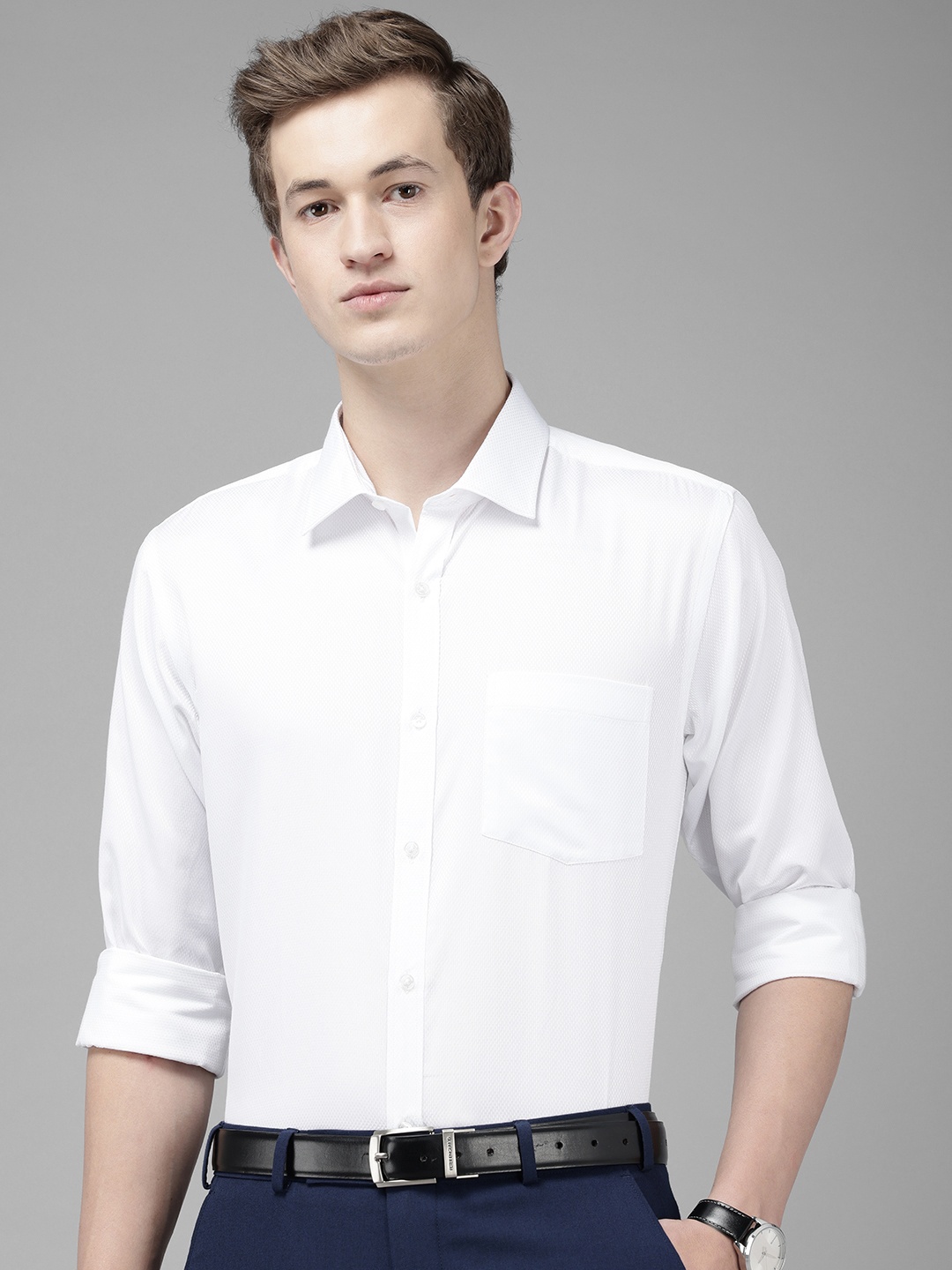 

Park Avenue Self Design Slim Fit Textured Formal Shirt, White