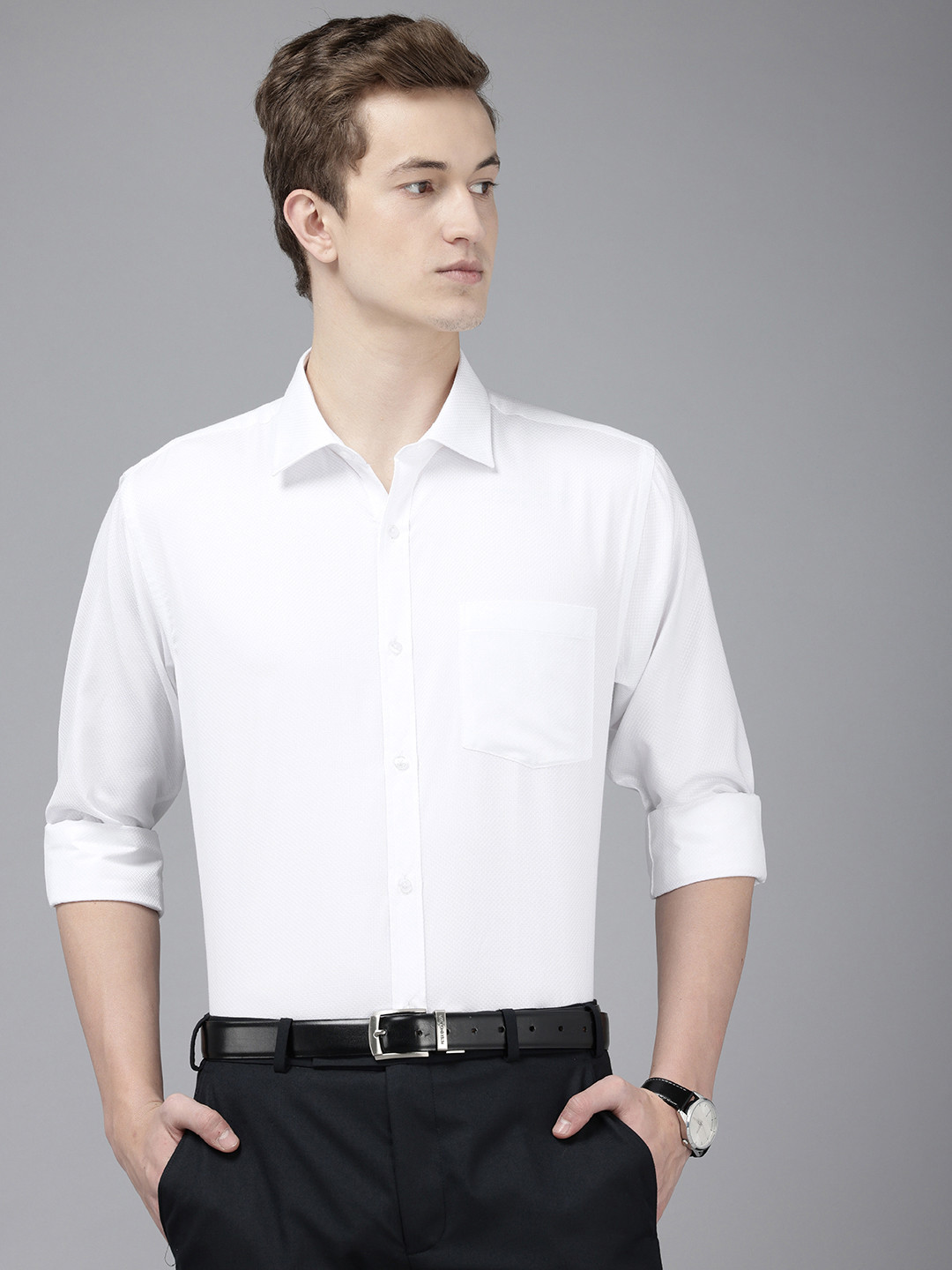 

Park Avenue Slim Fit Textured Formal Shirt, White