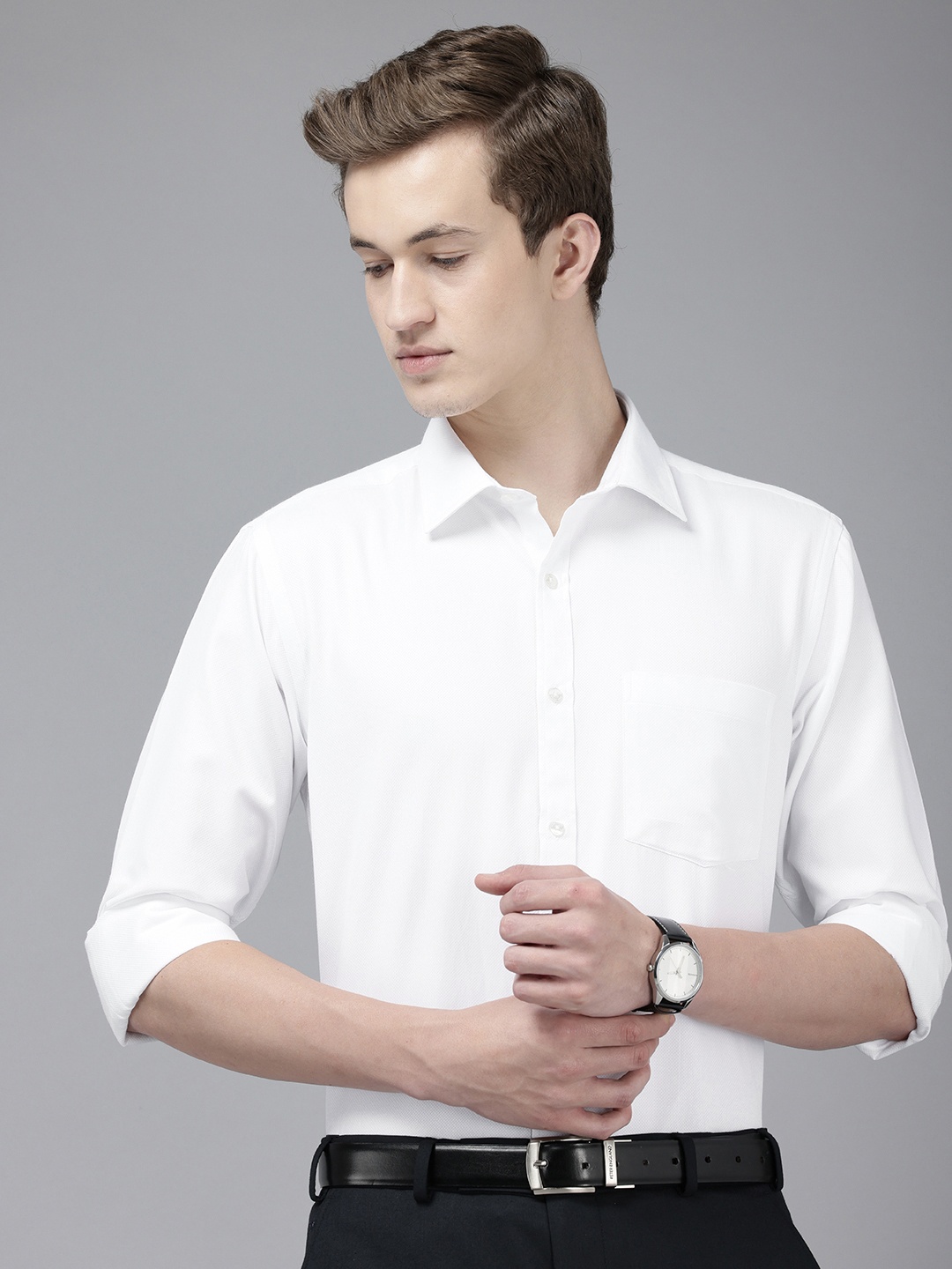 

Park Avenue Slim Fit Textured Formal Shirt, White