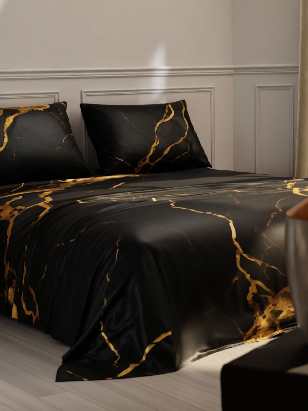 

Stoa Paris Black Louvre Collection King Bedsheet With 2 Pillow Covers