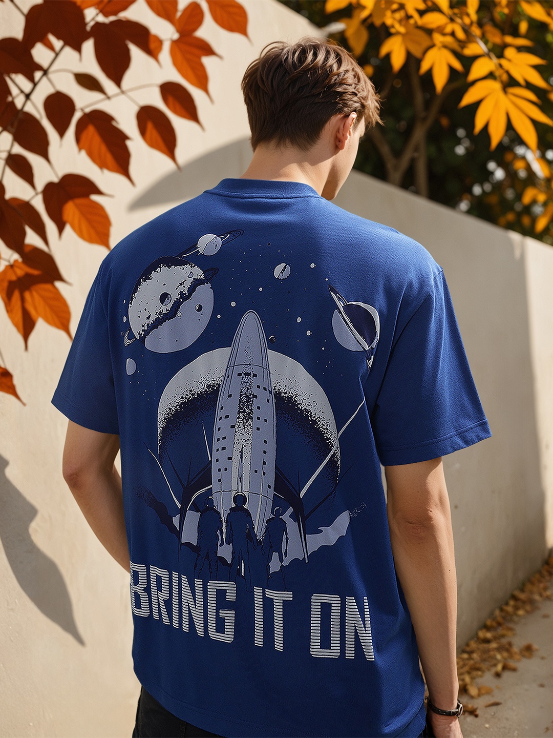 

H&M Printed Relaxed Fit T-Shirt, Blue