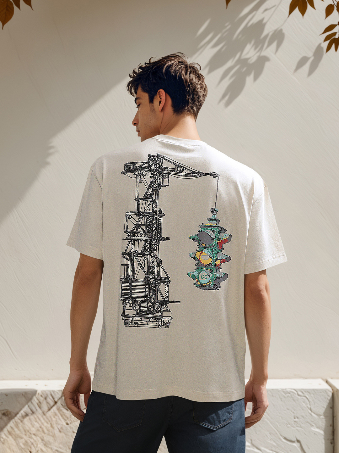 

H&M Relaxed Fit Graphic Printed Pure Cotton Tshirt, Beige