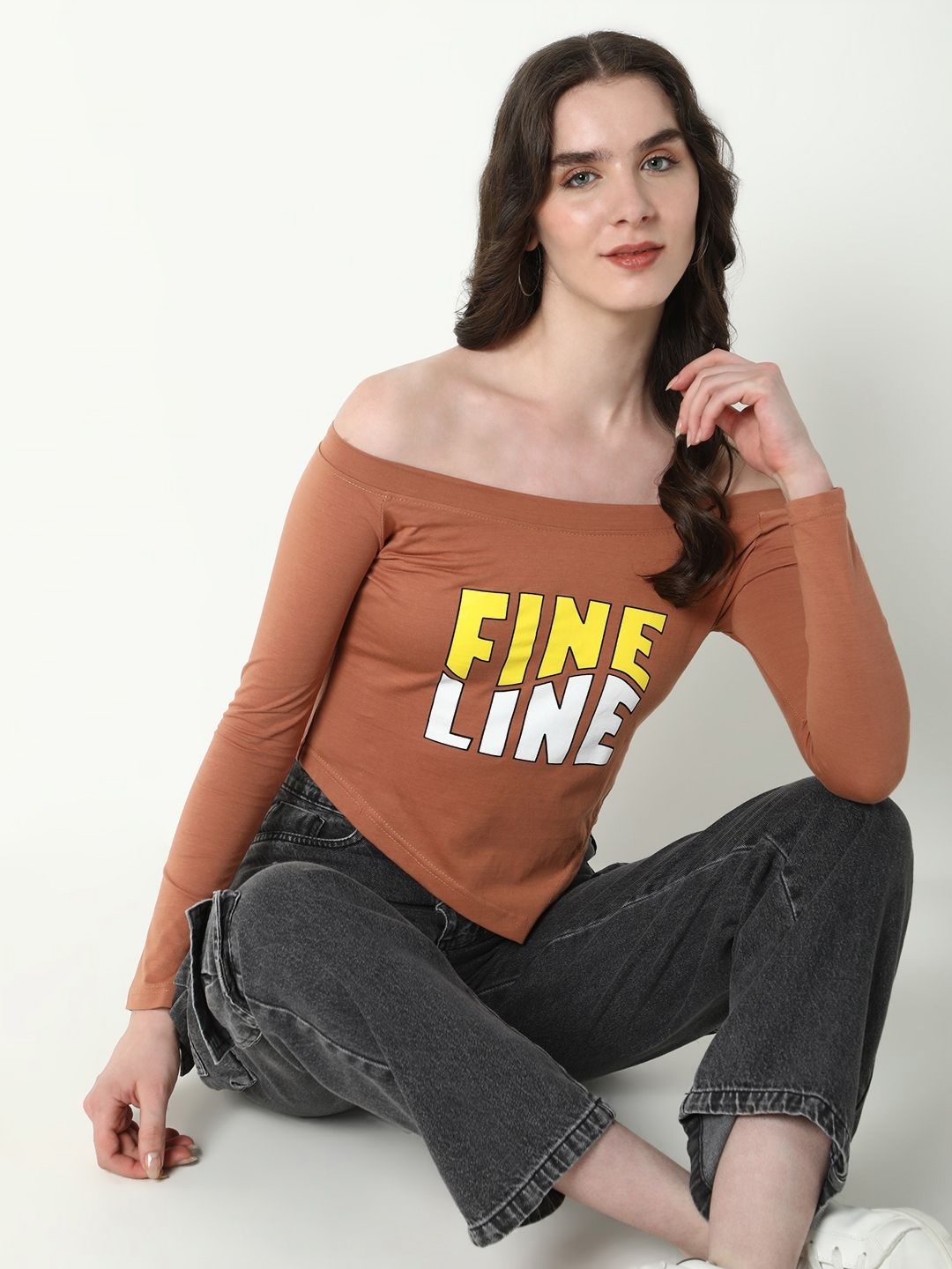 

SHOWOFF Women Printed Slim Fit T-shirt, Brown