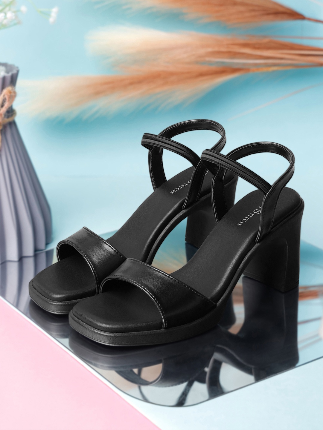 

LOUIS STITCH Women Open Toe Block Heel Sandals, Black