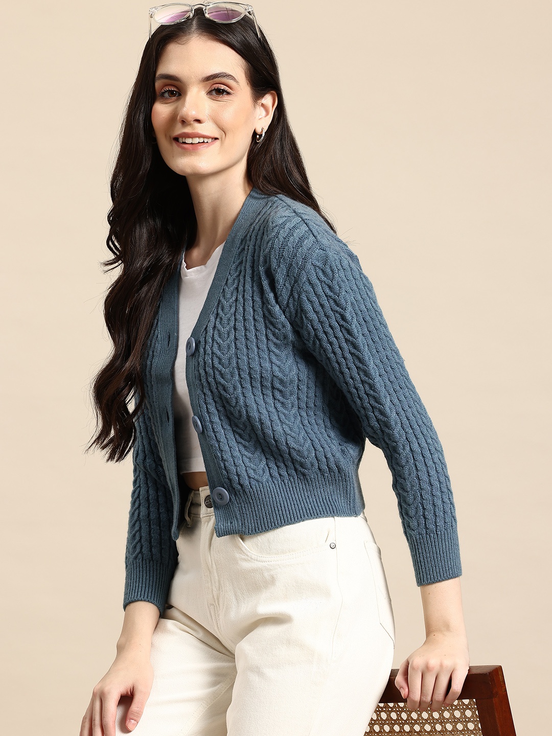 

Mast & Harbour Cable Knit Woollen Pullover, Blue