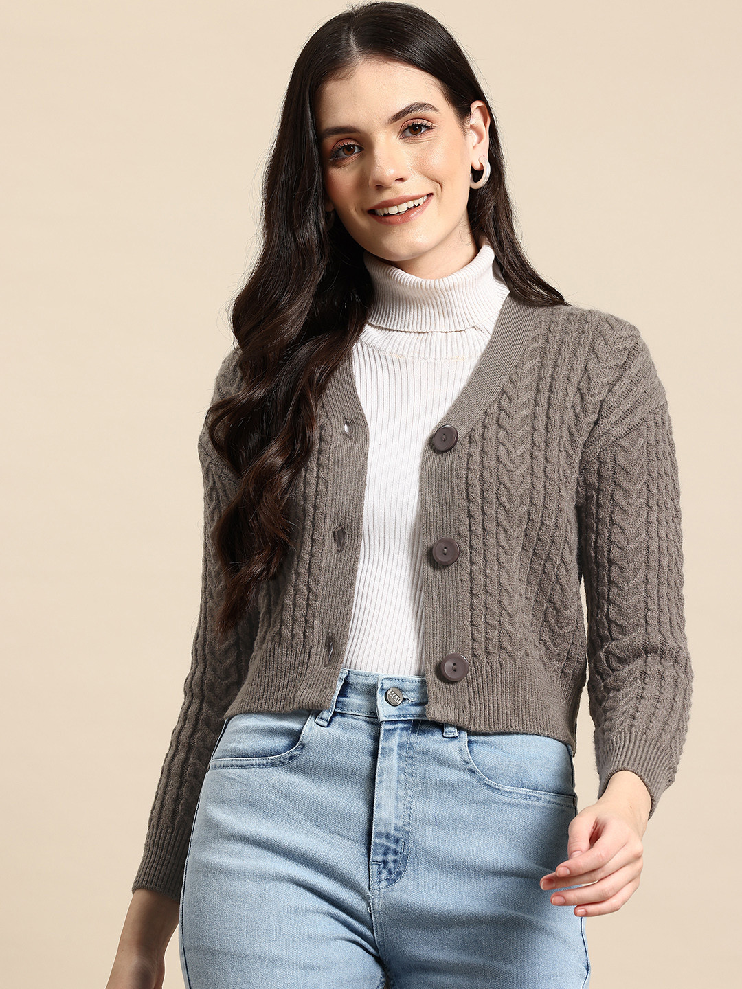 

Mast & Harbour Cable Knit Woollen Pullover, Brown