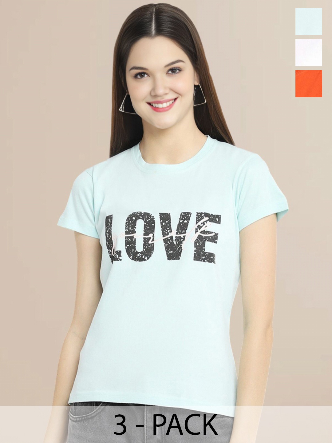 

Metronaut Women Typography Set of 3 Cotton T-shirts, Multi