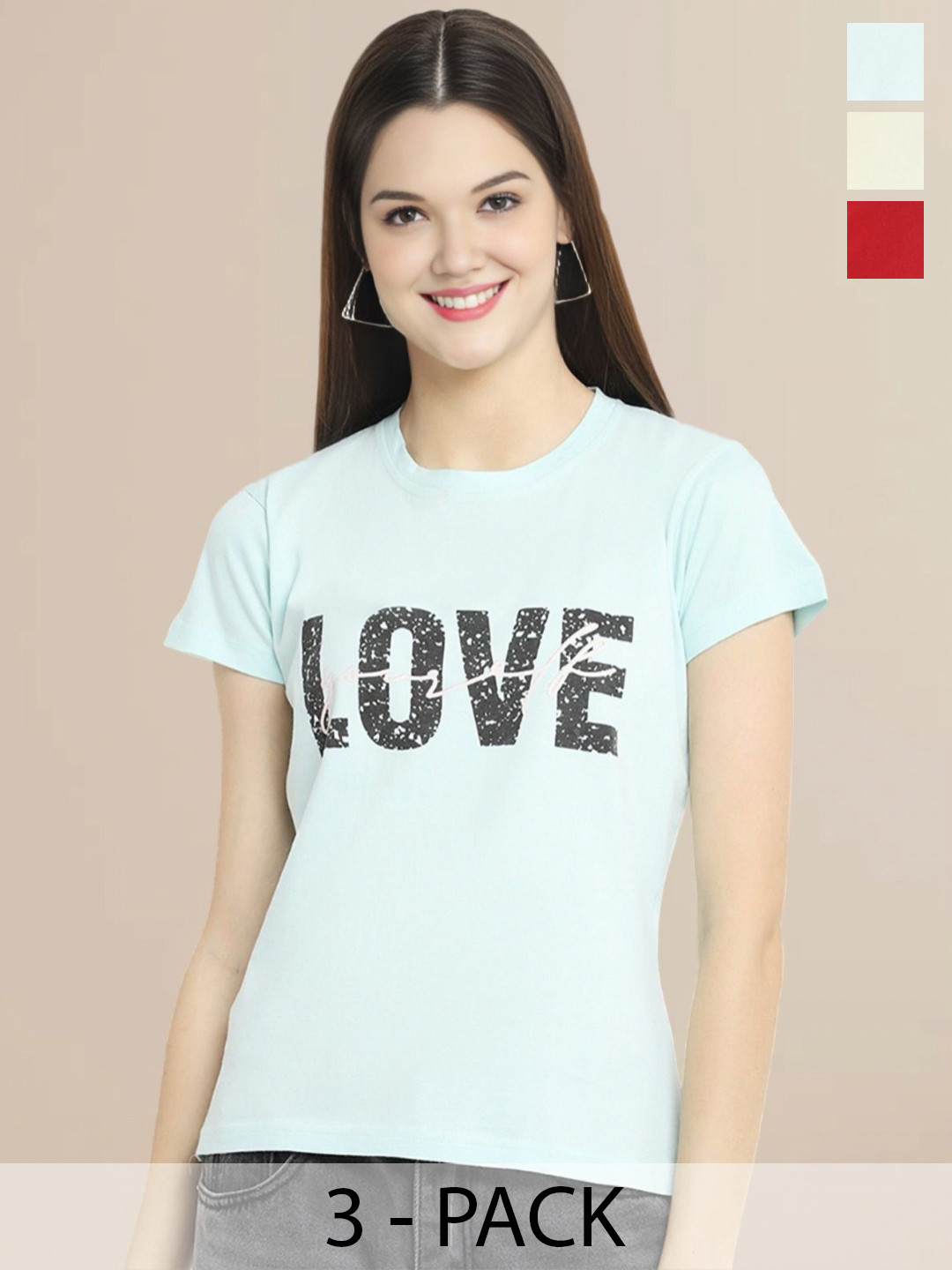 

Metronaut Women Typography 3 T-shirts, Multi