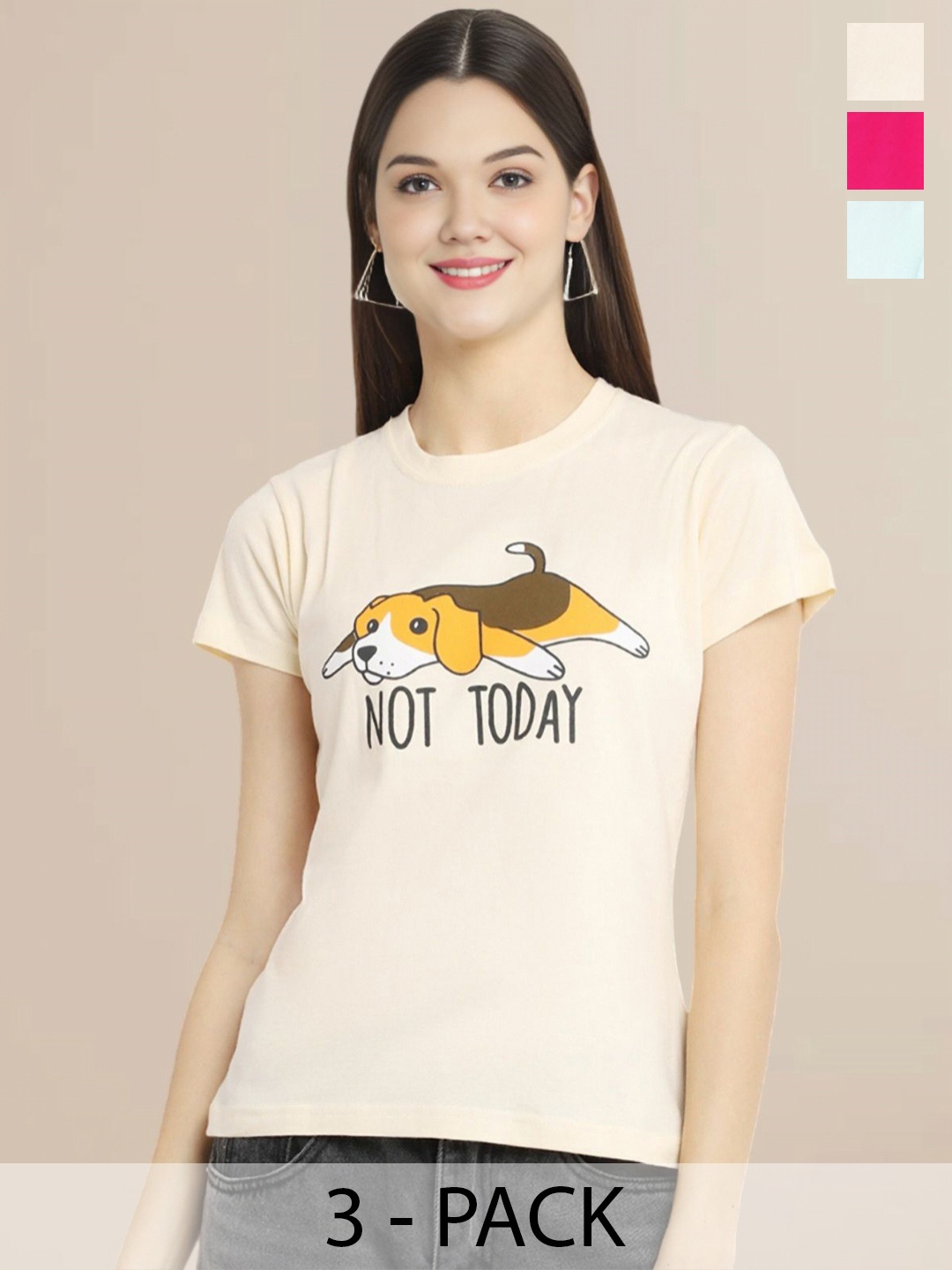

Metronaut Pack Of 3 Printed T-shirt, Cream