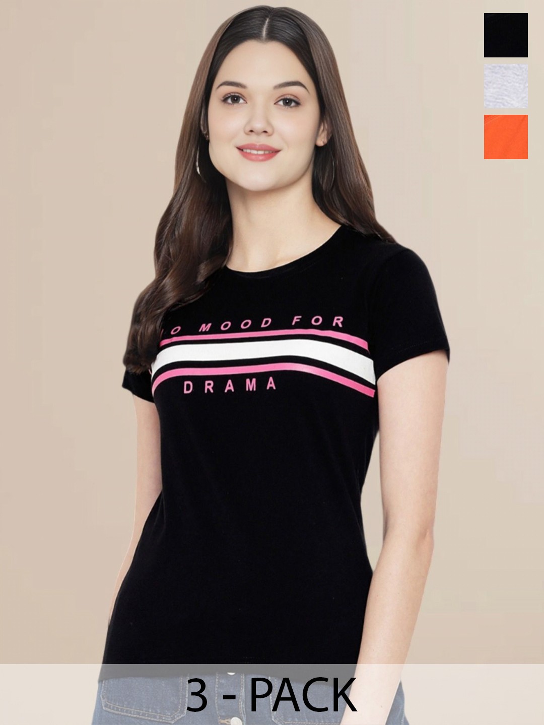 

Metronaut Set of 3 Women Printed T-shirt, Multi
