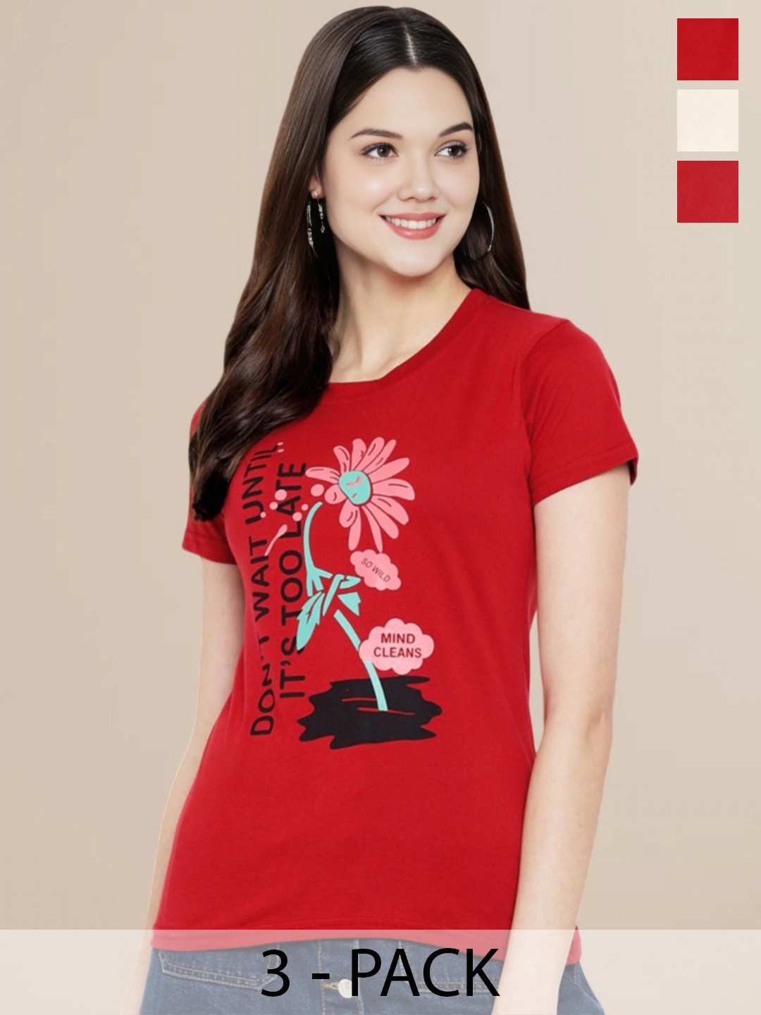 Metronaut Pack of 3 Printed T-shirt, Red