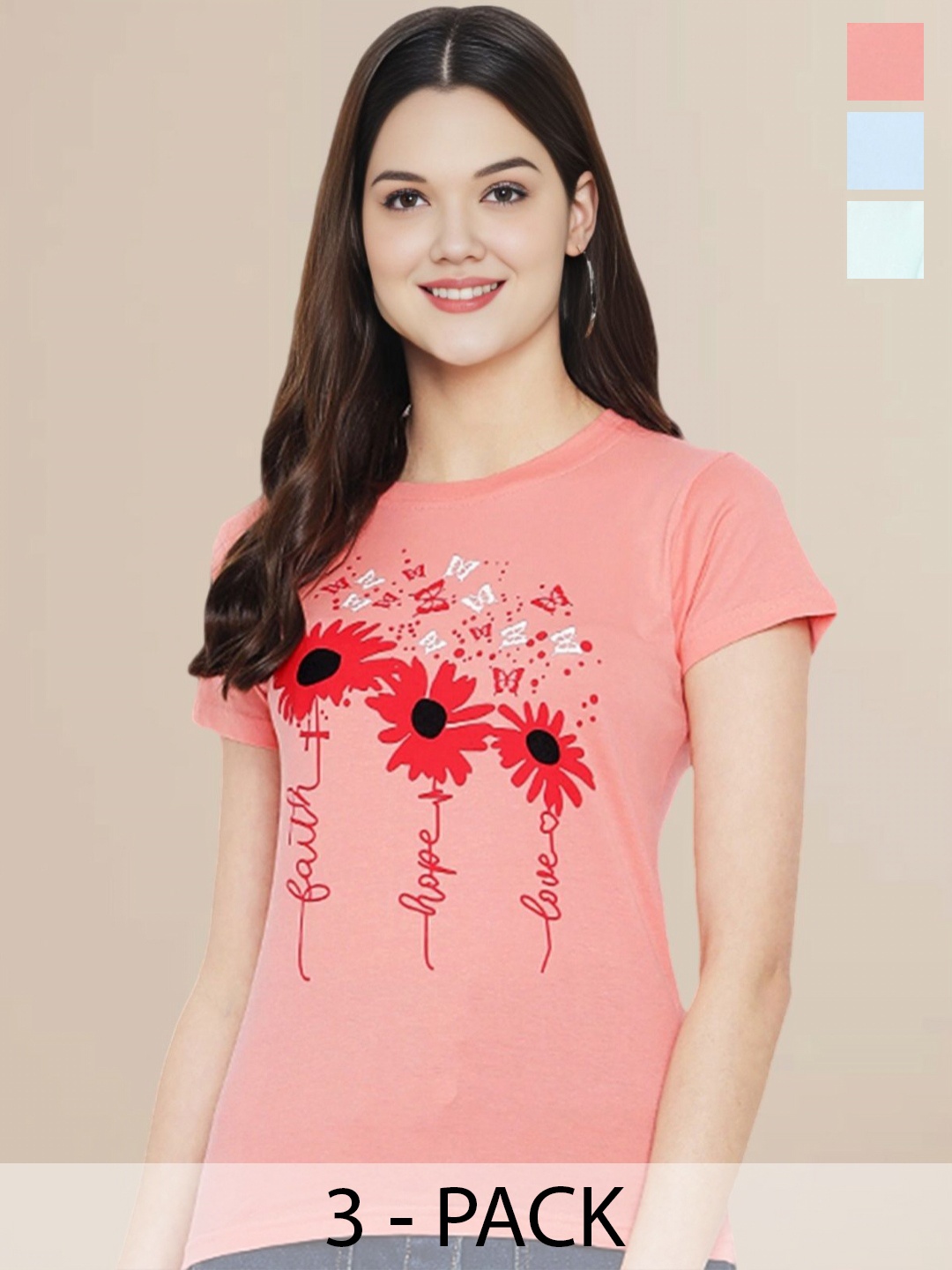 

Metronaut Set of 3 Women Printed T-shirt, Multi