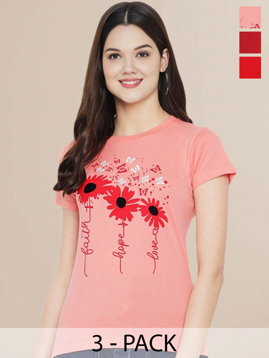

Metronaut Women Set of 3 Printed T-shirts, Multi