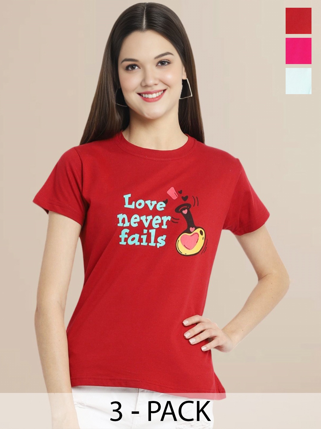 

Metronaut Women Typography Set of 3 Cotton T-shirts, Multi