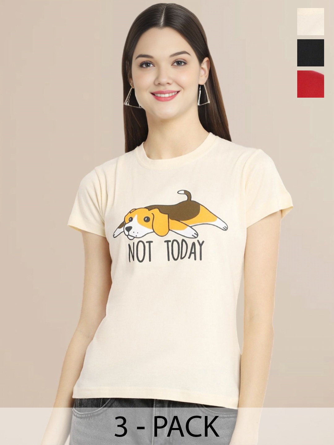 

Metronaut Pack of 3 Typography Printed T-shirt, Cream
