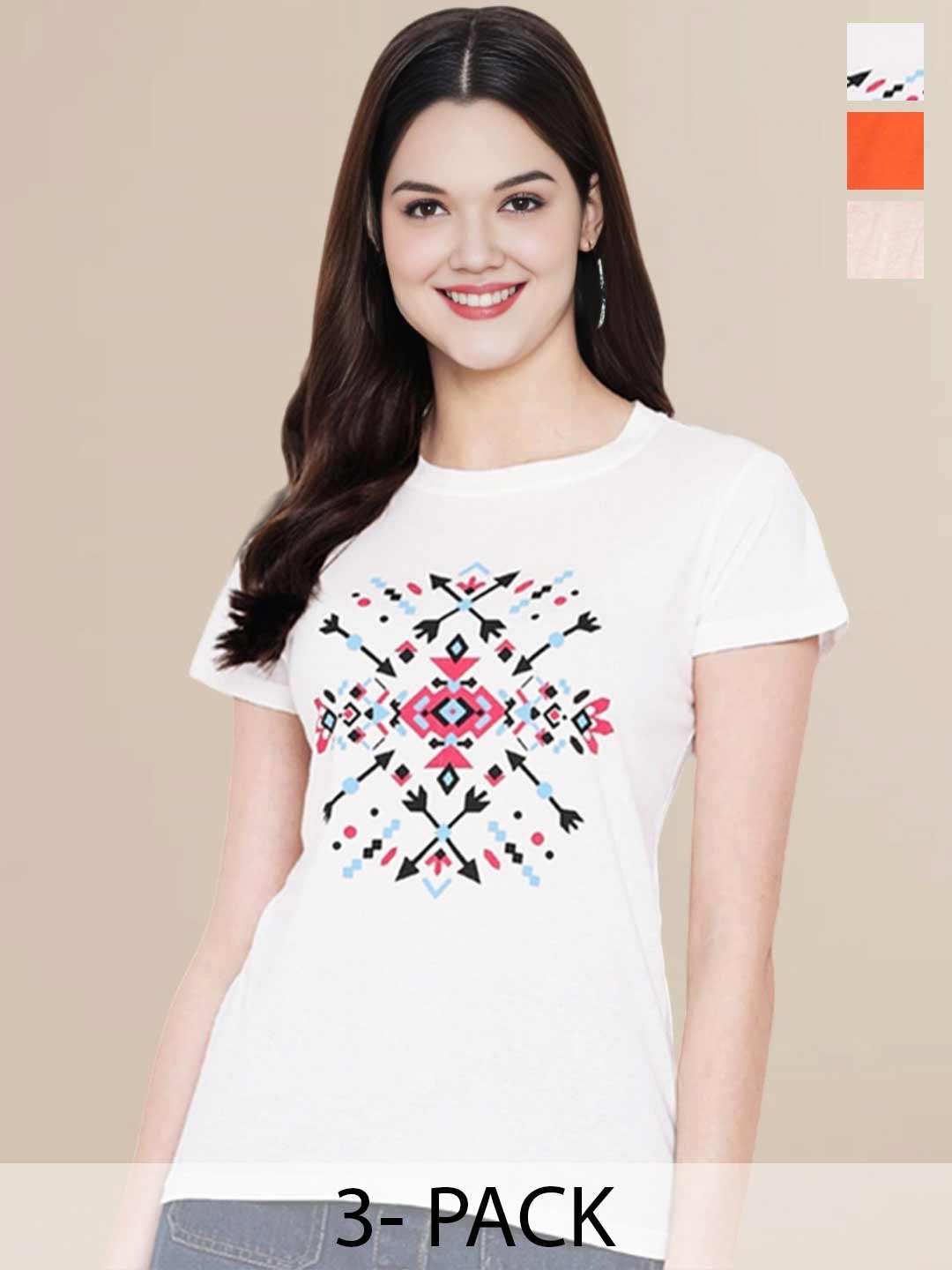 

Metronaut Set of 3 Women Printed T-shirt, Multi