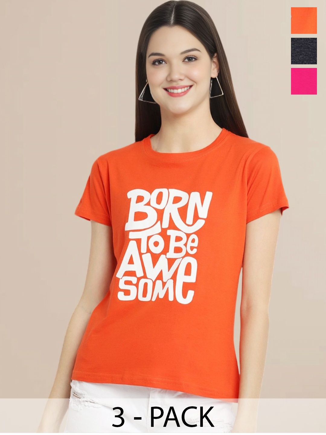Metronaut Set of 3 Women Printed T-shirt, Multi
