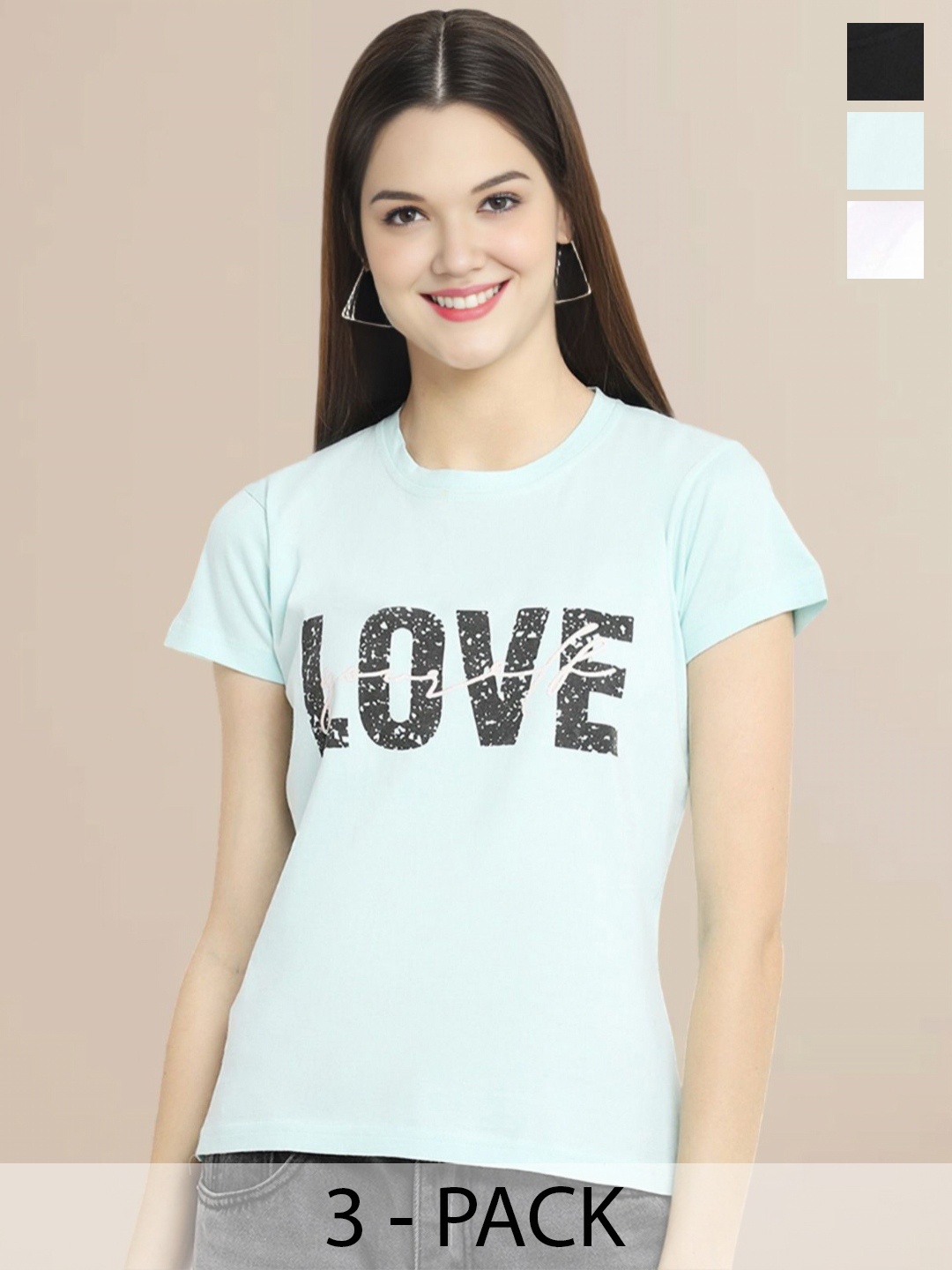 

Metronaut Pack of 3 Typography Printed T-shirt, Turquoise blue
