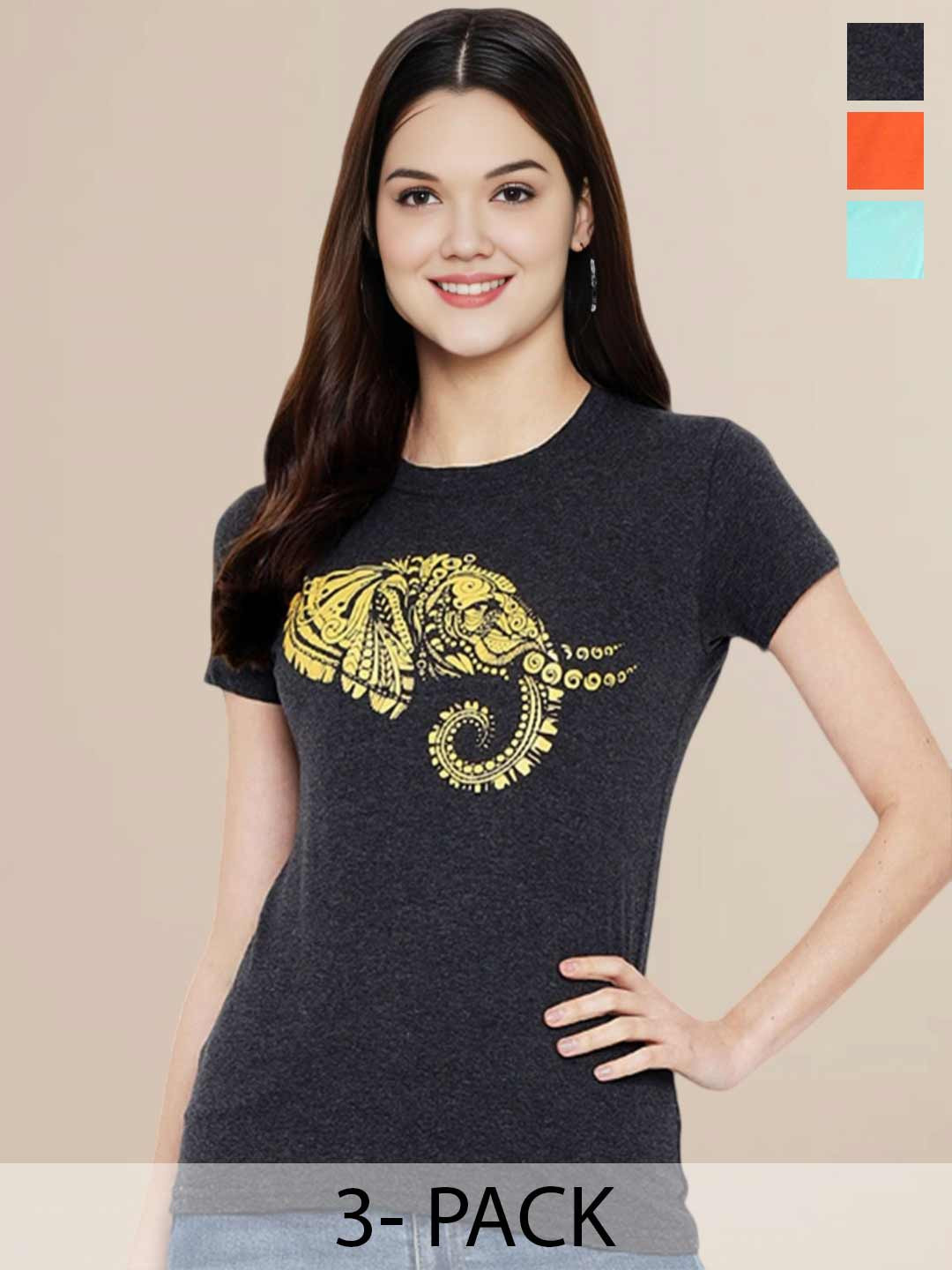 

Metronaut Pack of 3 Graphic Printed T-shirt, Charcoal