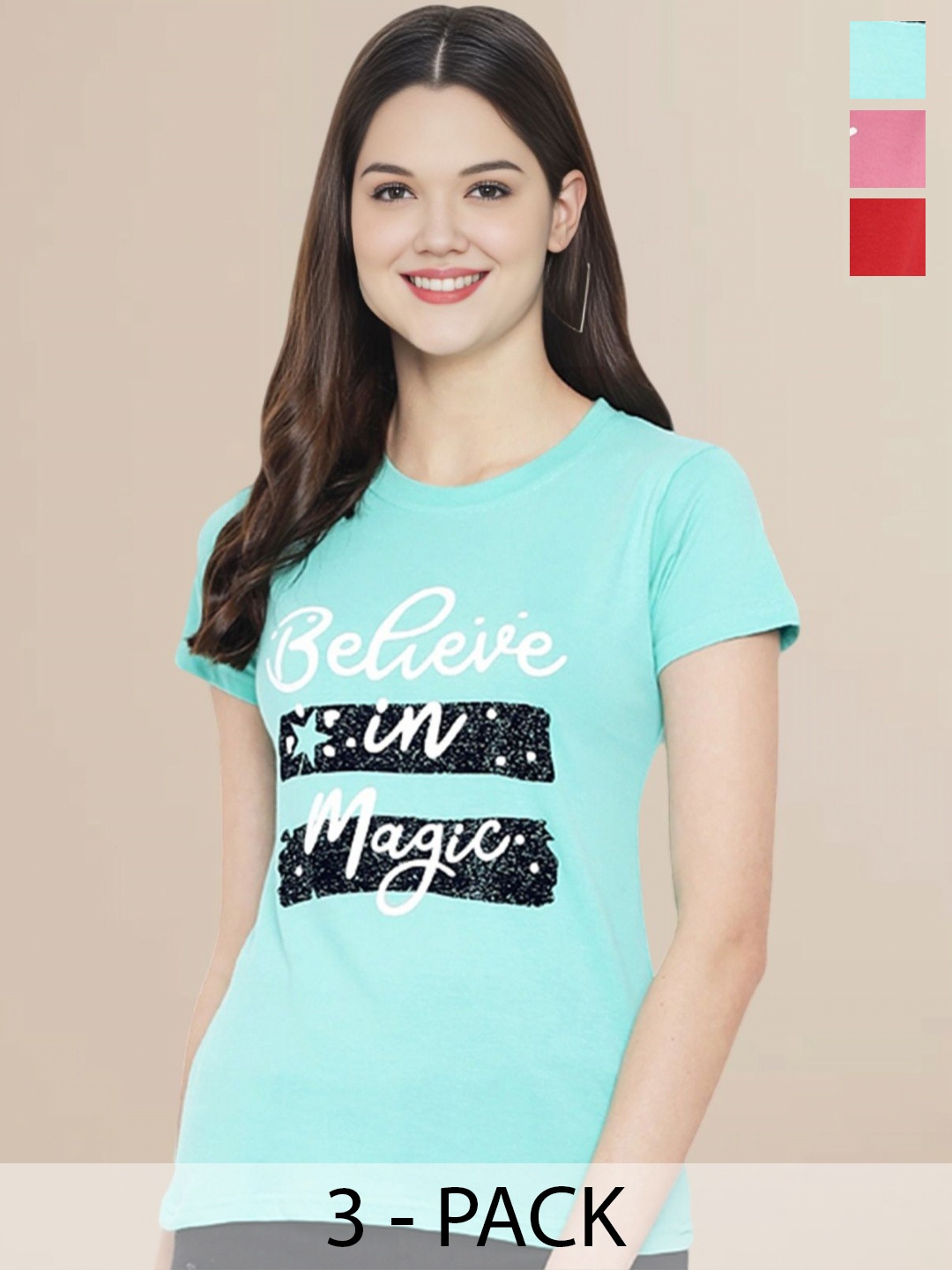 

Metronaut Pack of 3 Typography Printed T-shirt, Turquoise blue
