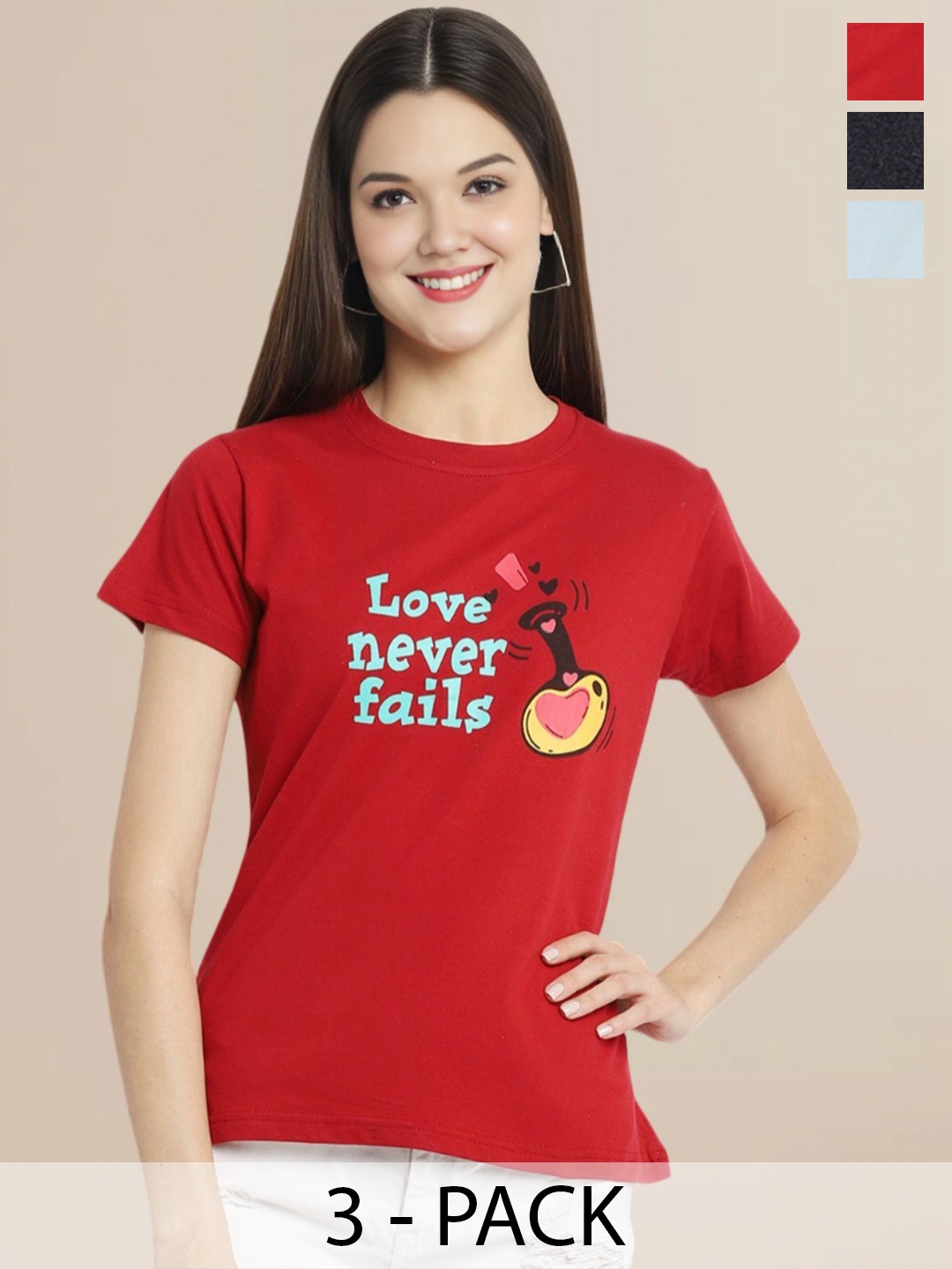 

Metronaut Women Set of 3 Printed T-shirts, Multi