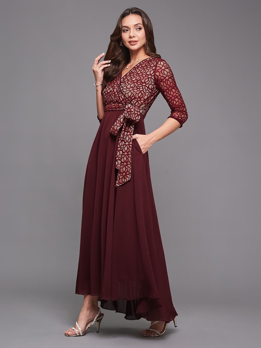 

Miss Chase Women Printed Georgette Maxi Dress, Maroon