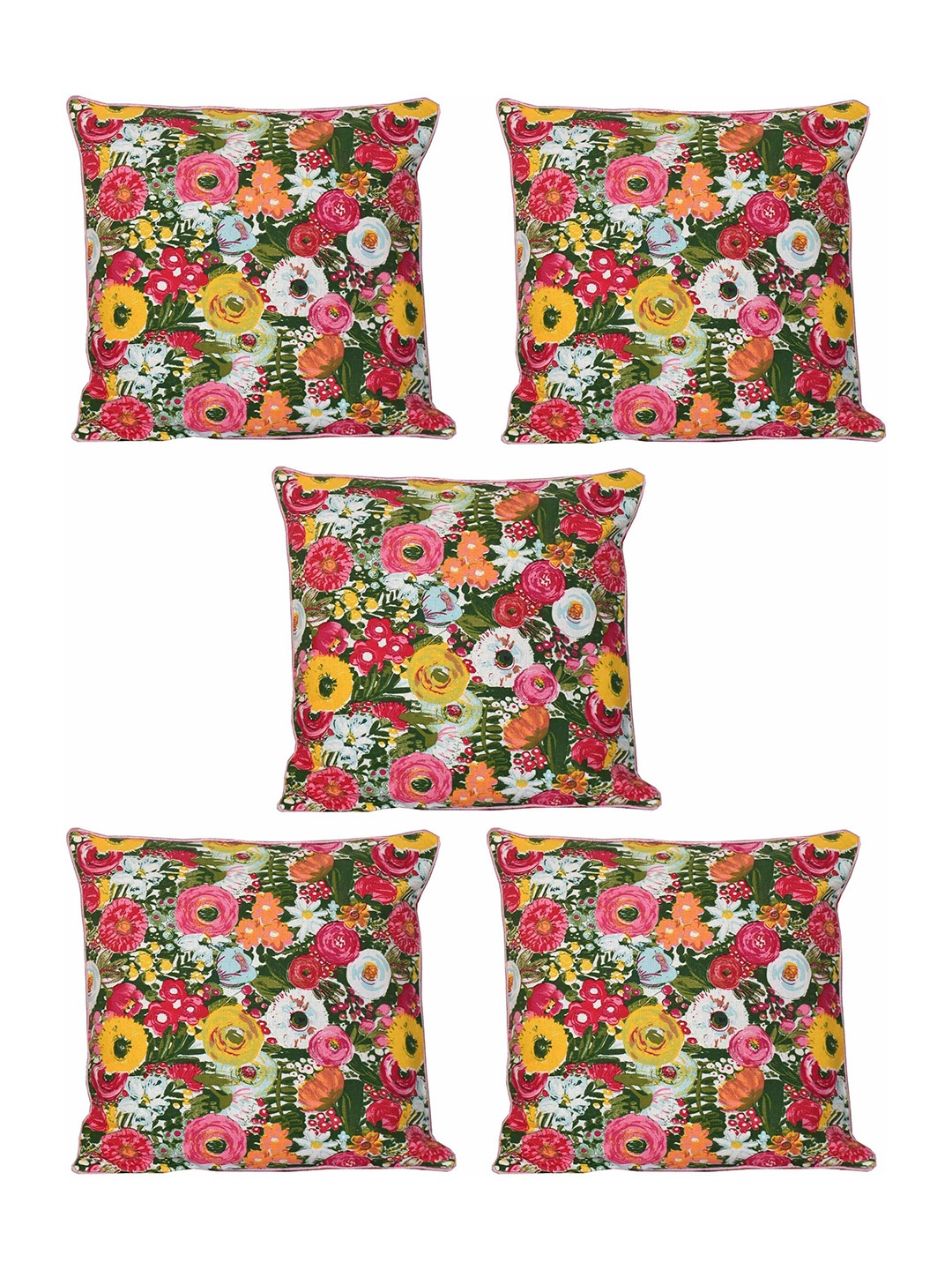 

BILBERRY Furnishing by preeti grover Set of 5 Cotton Pillow Covers (16 X 16 Inches), Pink