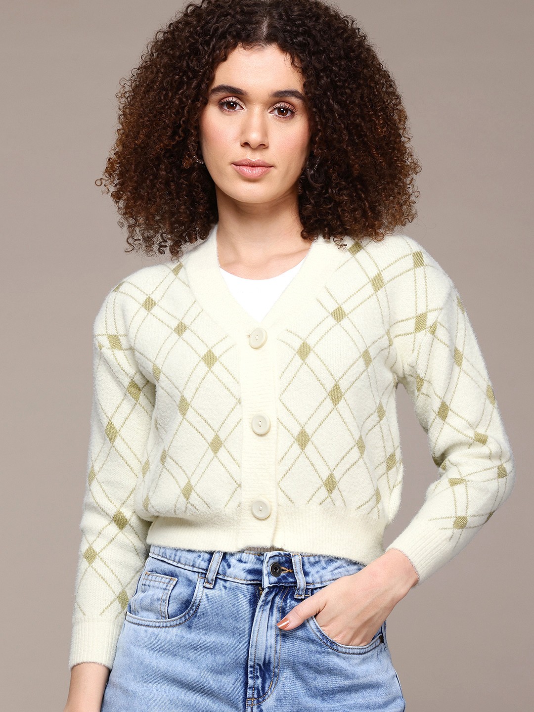 

The Roadster Lifestyle Co. Printed Woollen Crop Pullover, Cream