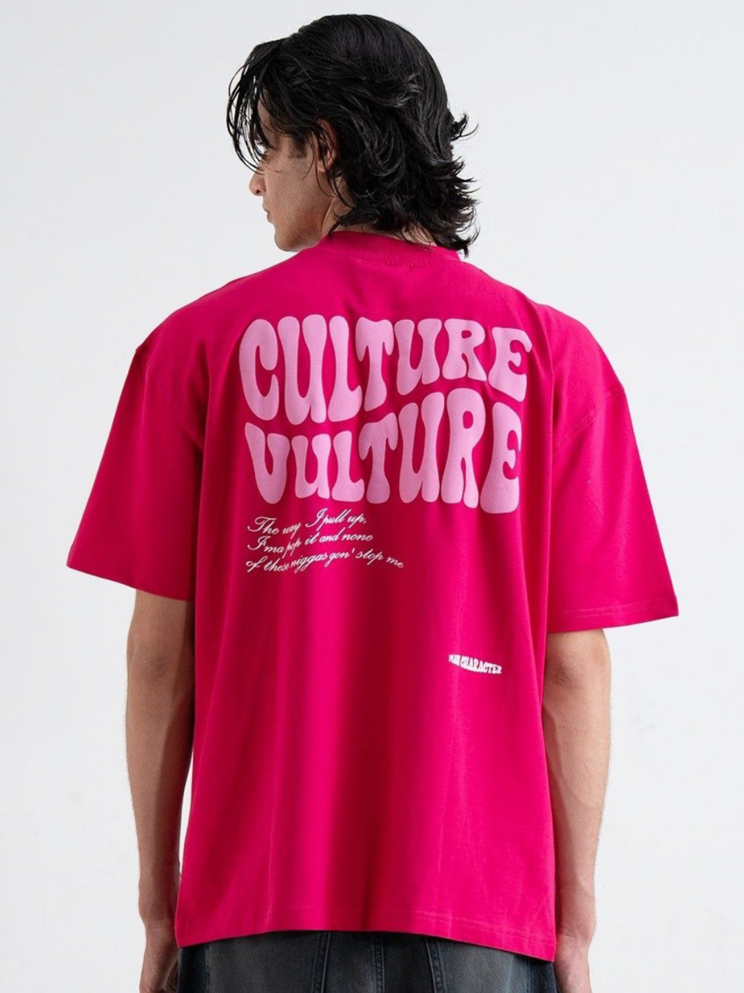 

Main Character India Unisex CULTURE VULTURE Typography Printed Drop-Shoulder T-shirt, Pink