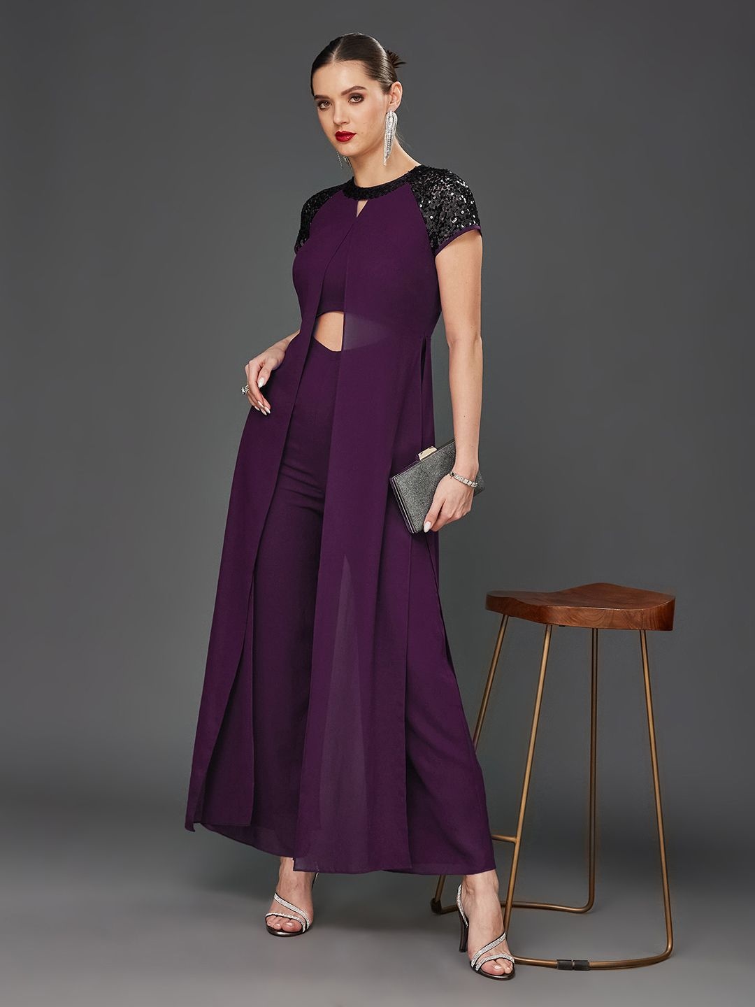 

Miss Chase Women Round Neck Basic Jumpsuit, Purple