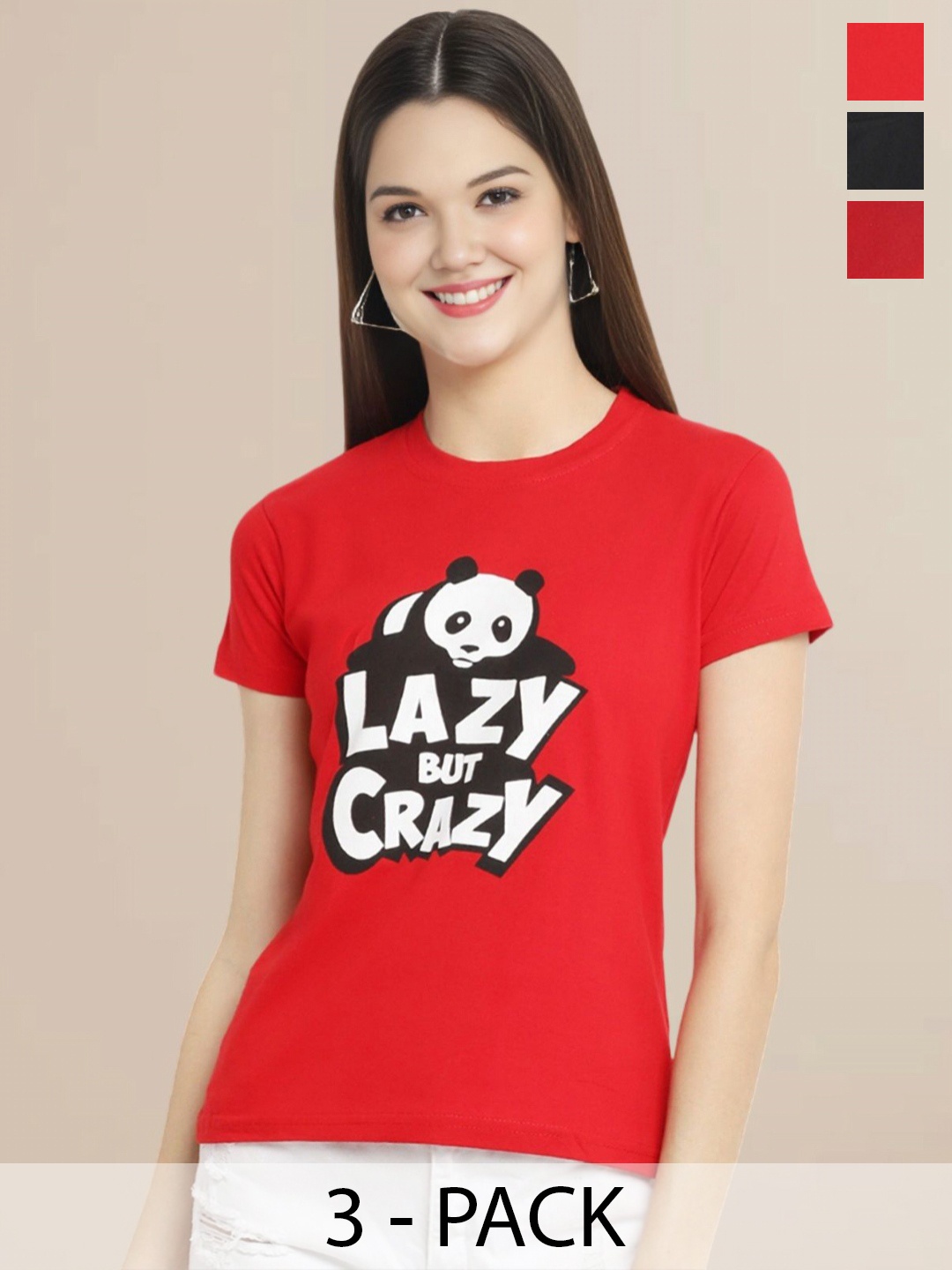 

Metronaut Women Typography Set of 3 Cotton T-shirt, Red