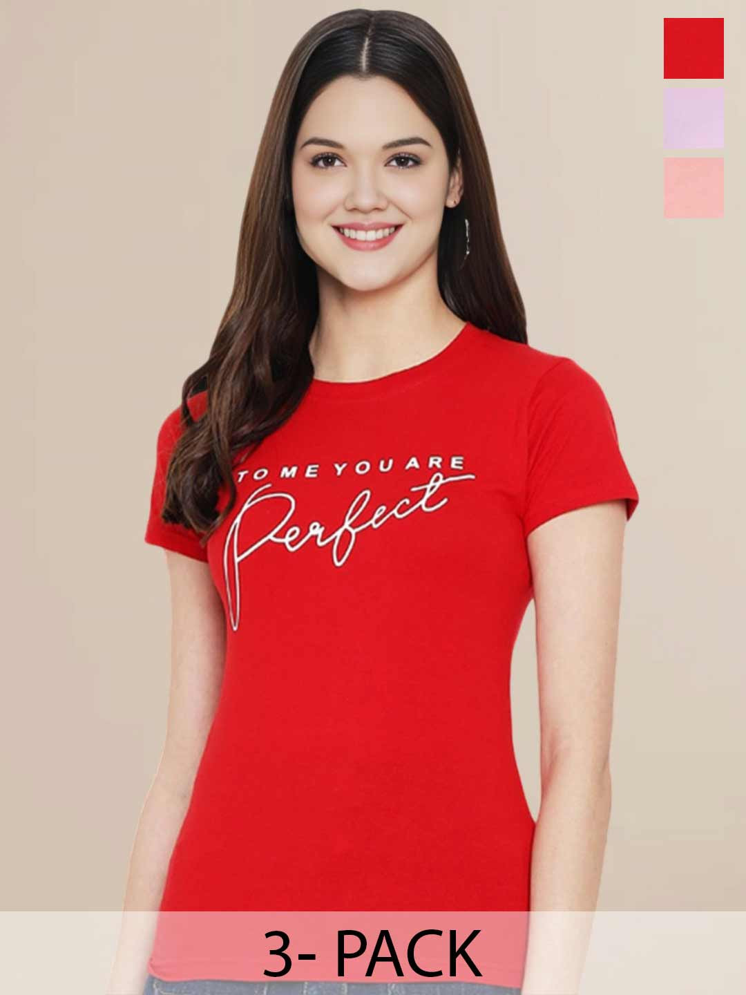 

Metronaut Women Pure Cotton Typography Set Of 3 Cotton T-shirt, Multi