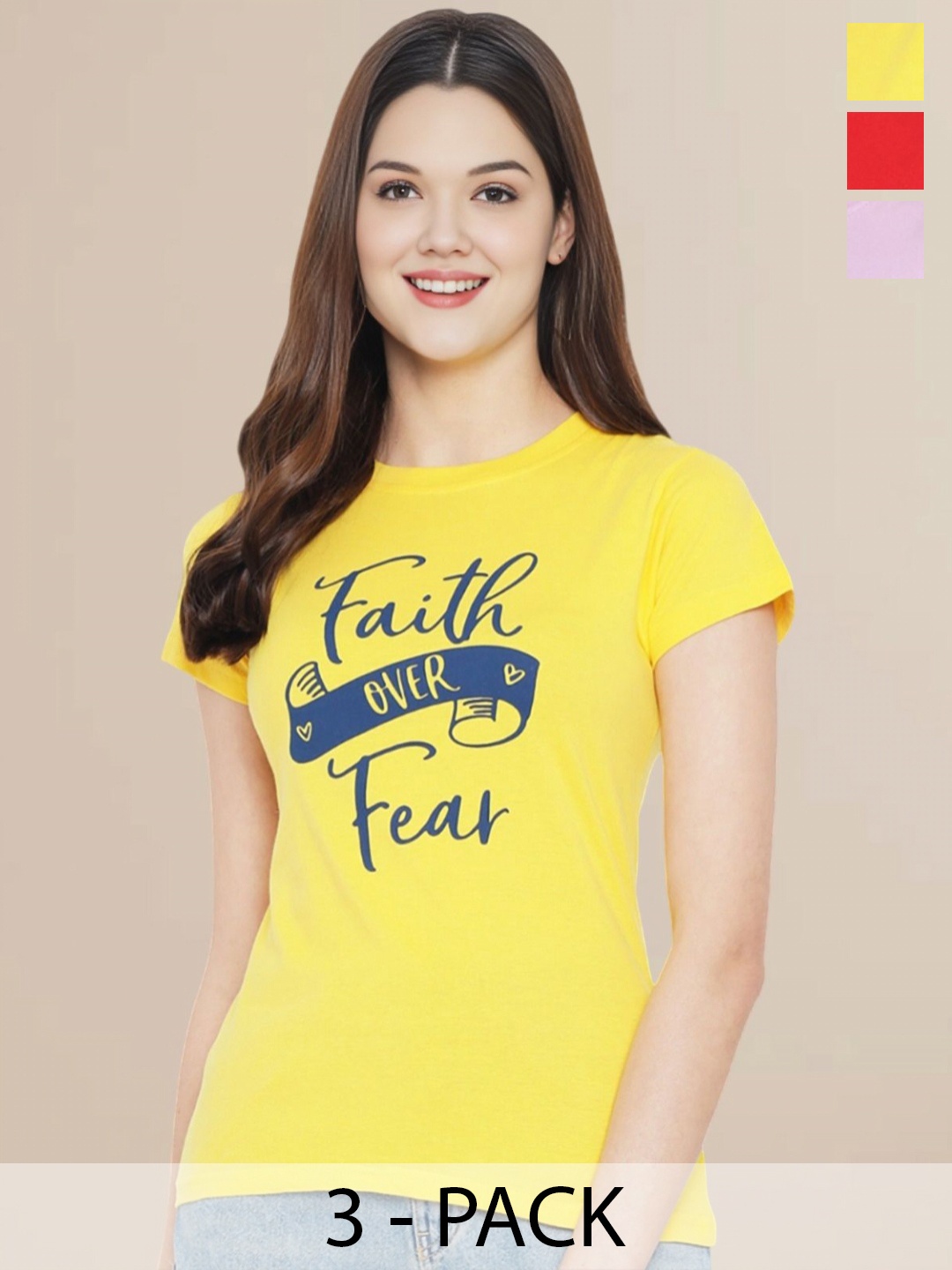 Metronaut Pack 0f 3 Typography Printed T-shirt, Yellow