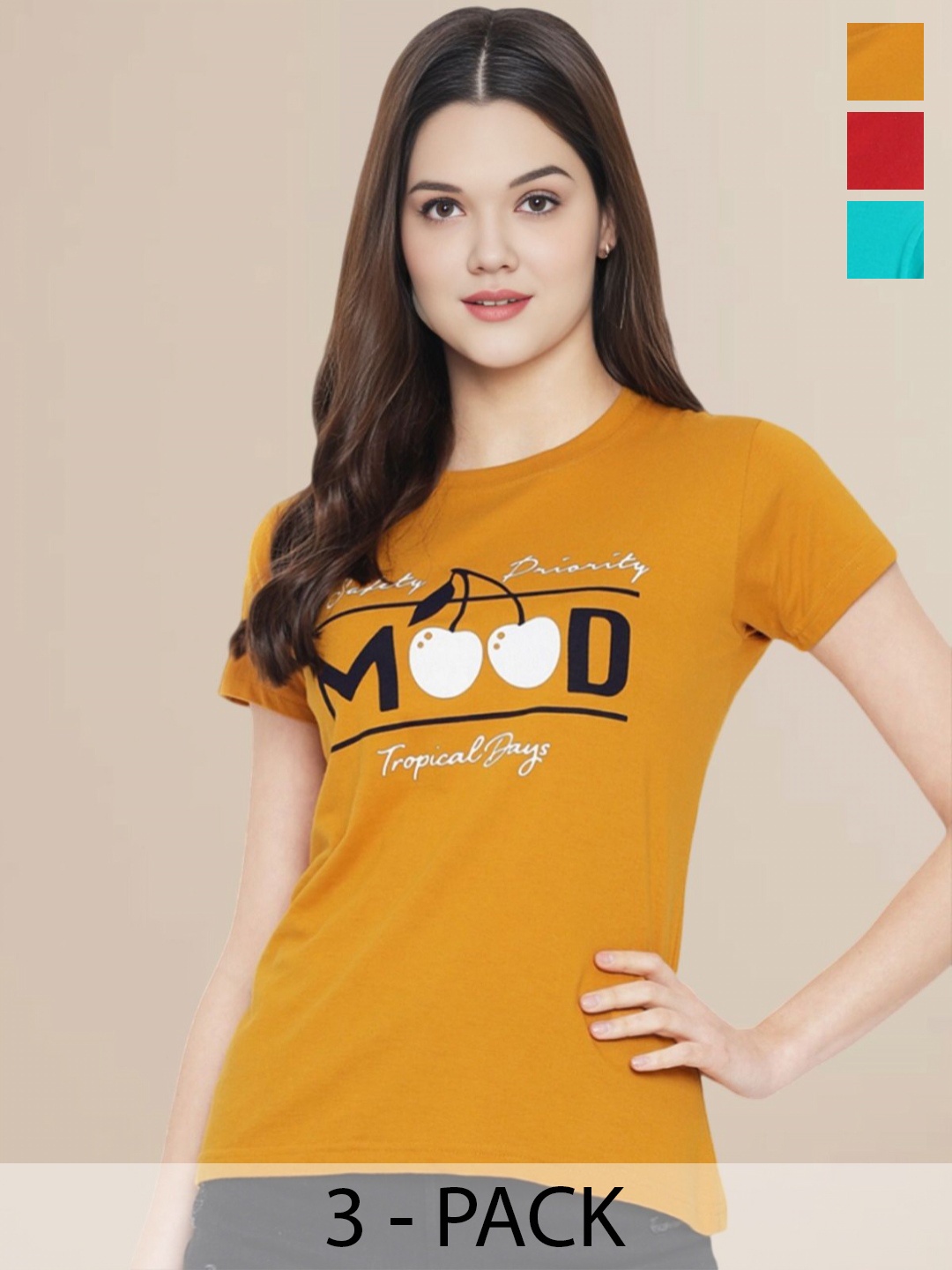 

Metronaut Set of 3 Typography Printed T-shirt, Orange