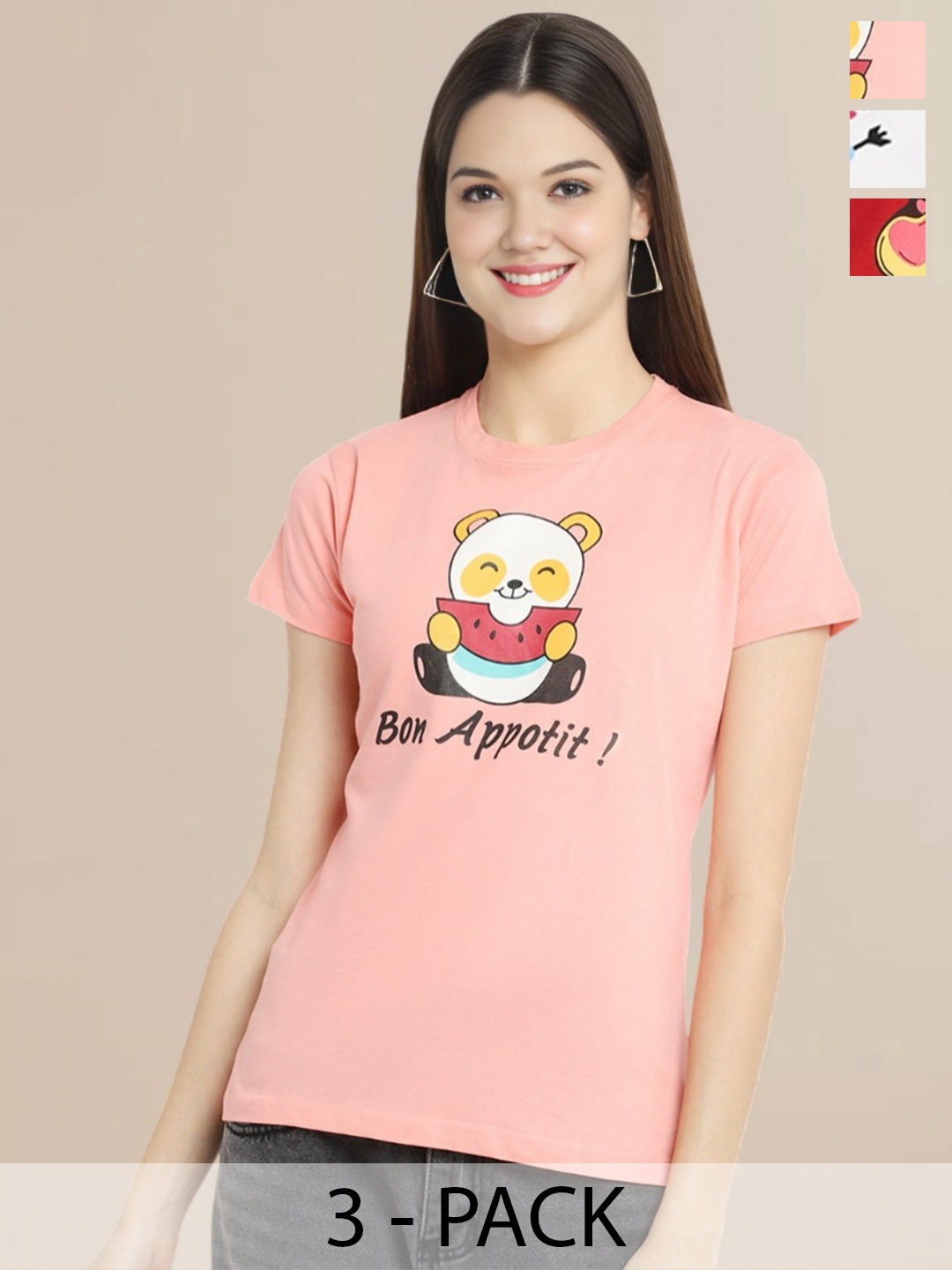 Metronaut Pack of 3 Printed T-shirt, Pink
