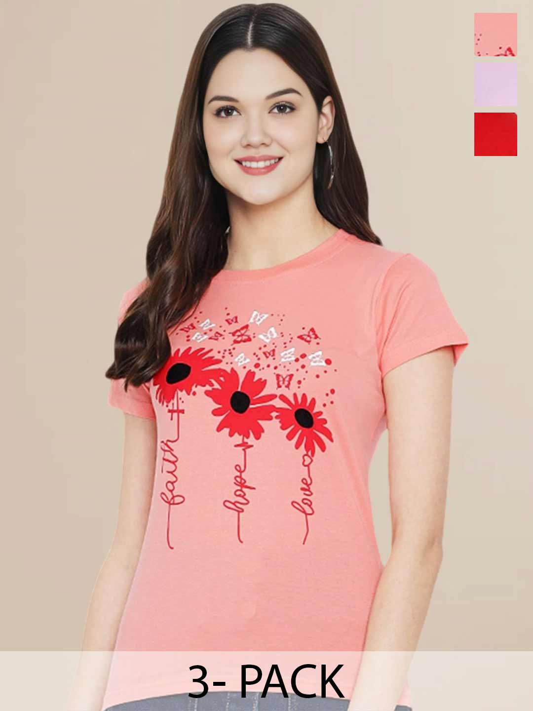 

Metronaut Pack Of 3 Printed T-shirt, Peach