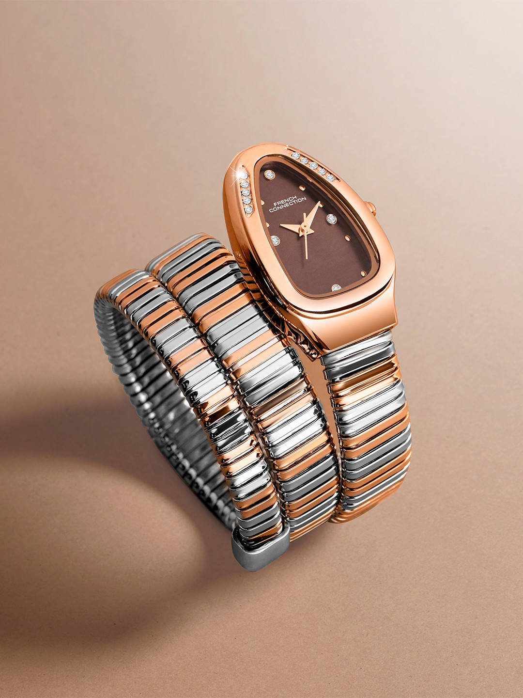 

French Connection Women Stainless Steel Bracelet Style Straps Analogue Watch FCN0110BRTM, Rose gold