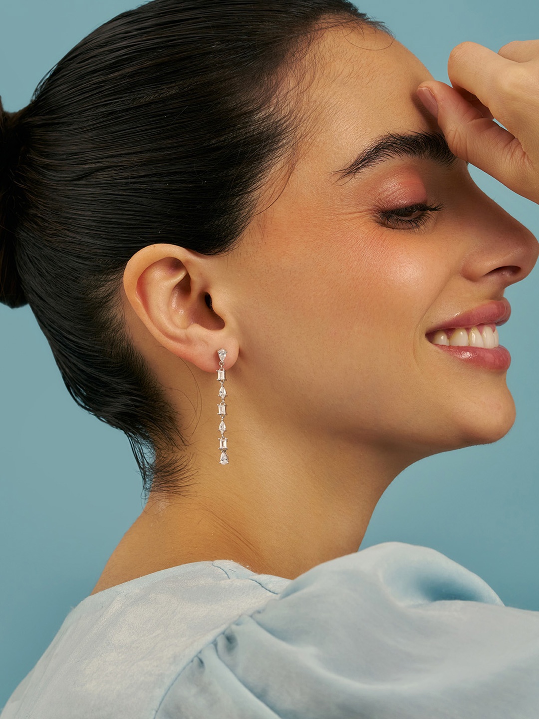 

Kushal's Fashion Jewellery Sterling Silver Zircon Rhodium-Plated Drop Earrings