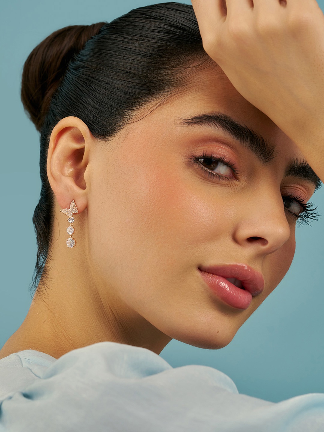 

Kushal's Fashion Jewellery Sterling Silver Zircon Rose Gold-Plated Drop Earrings