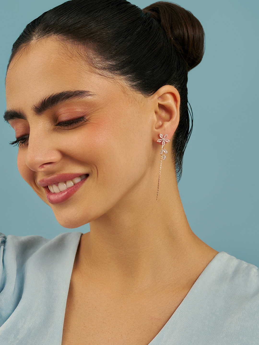 

Kushal's Fashion Jewellery Sterling Silver Zircon Rose Gold-Plated Drop Earrings