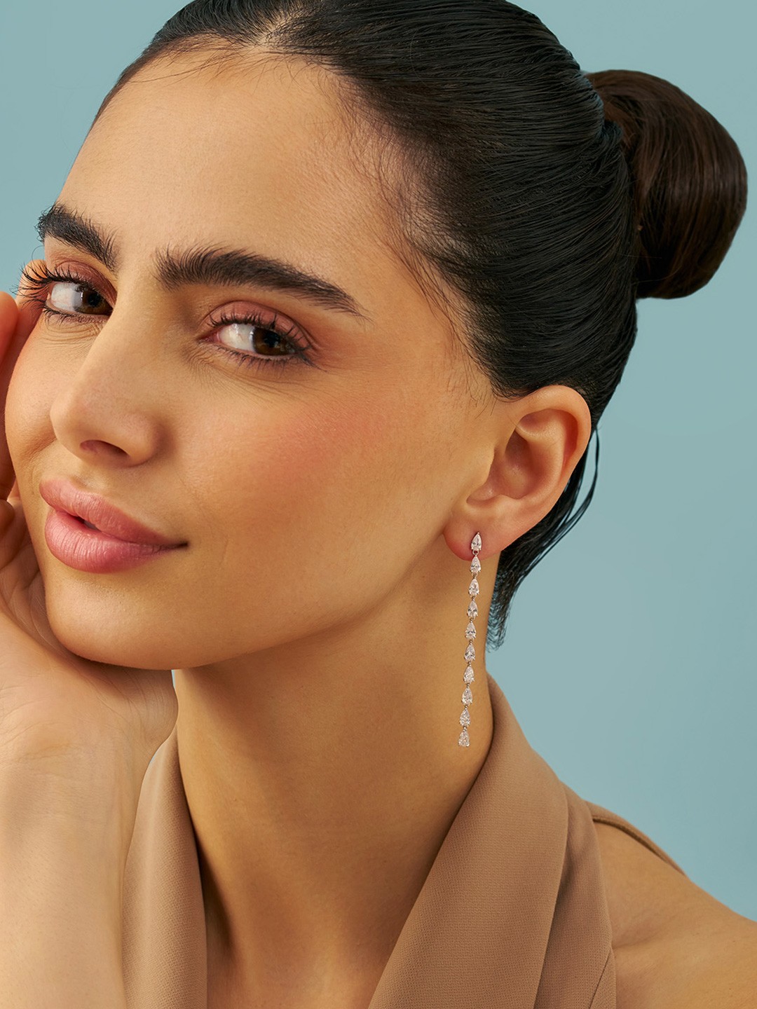 

Kushal's Fashion Jewellery Sterling Silver Zircon Rhodium-Plated Drop Earrings