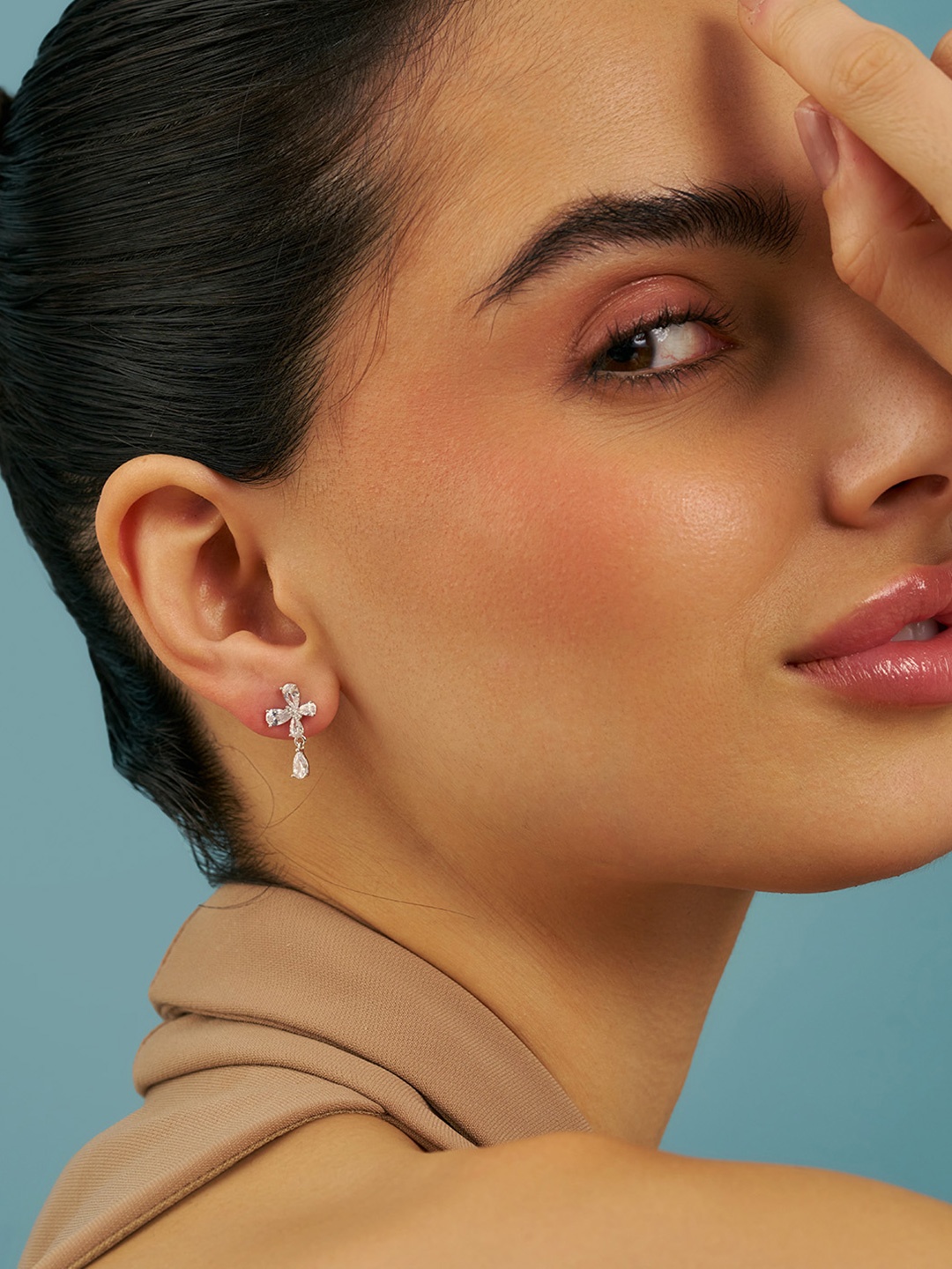 

Kushal's Fashion Jewellery Sterling Silver Zircon Rhodium-Plated Drop Earrings
