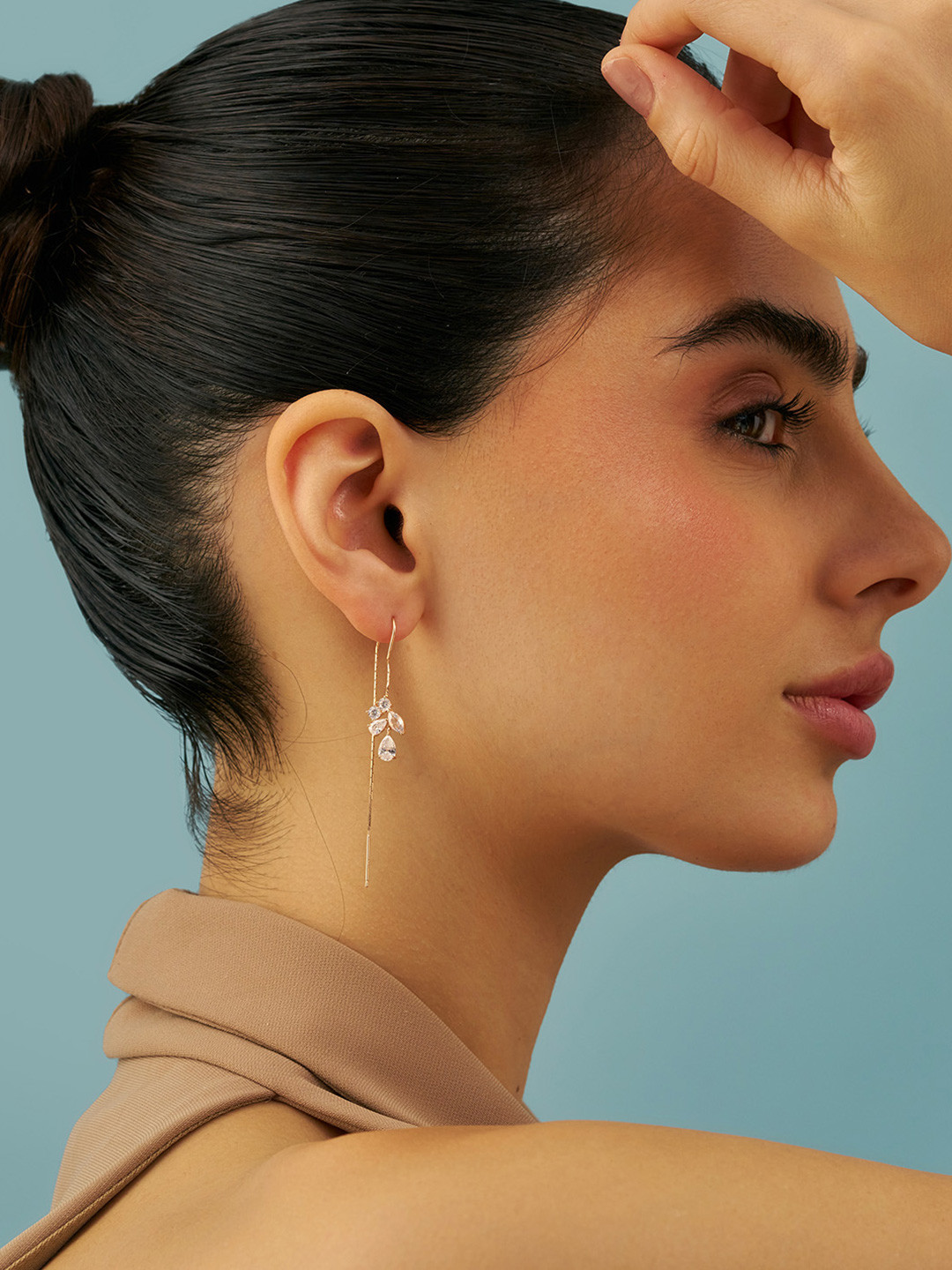 

Kushal's Fashion Jewellery Sterling Silver Zircon Rose Gold-Plated Drop Earrings
