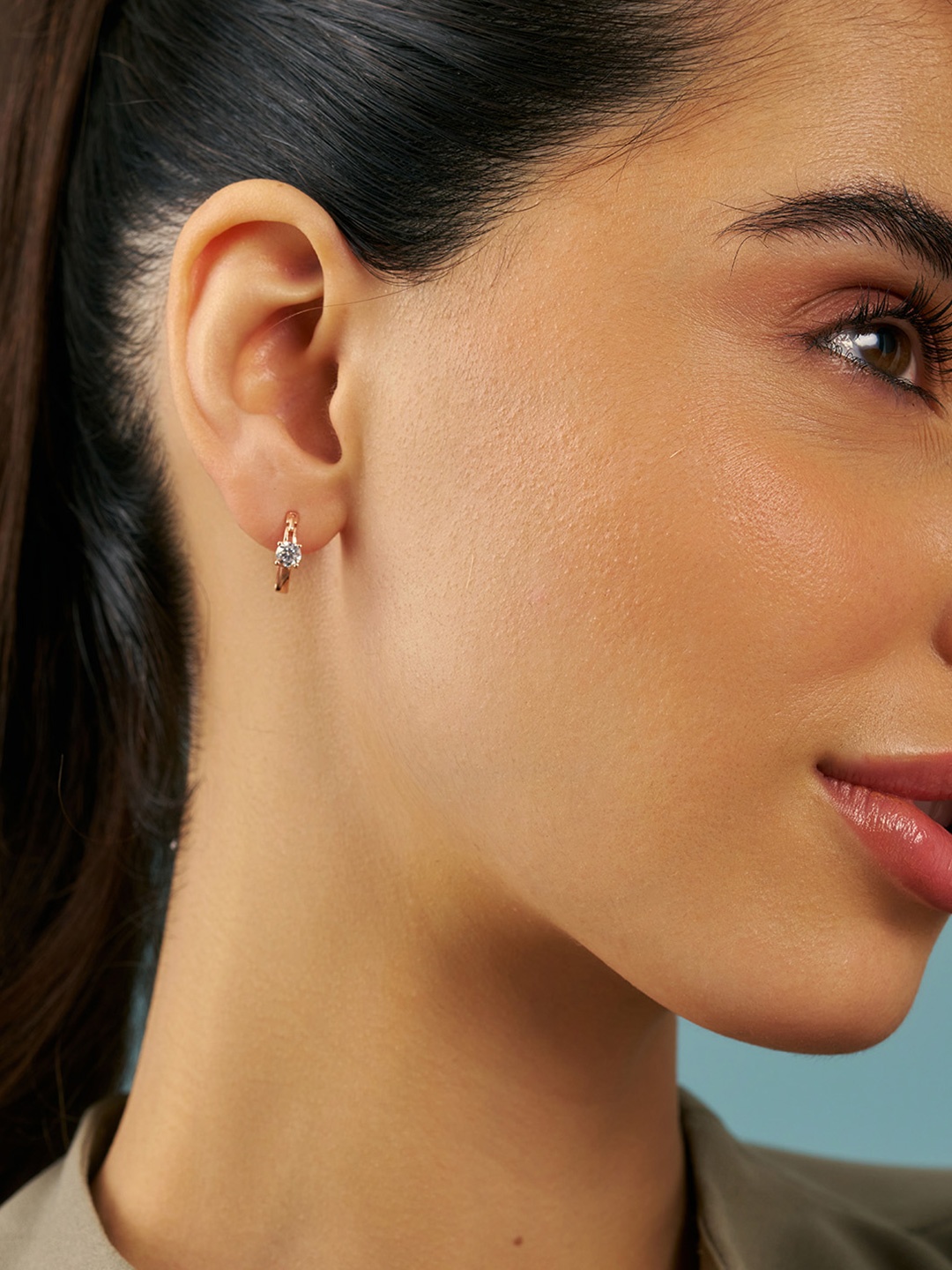 

Kushal's Fashion Jewellery Sterling Silver Zircon Rose Gold-Plated Hoop Earrings